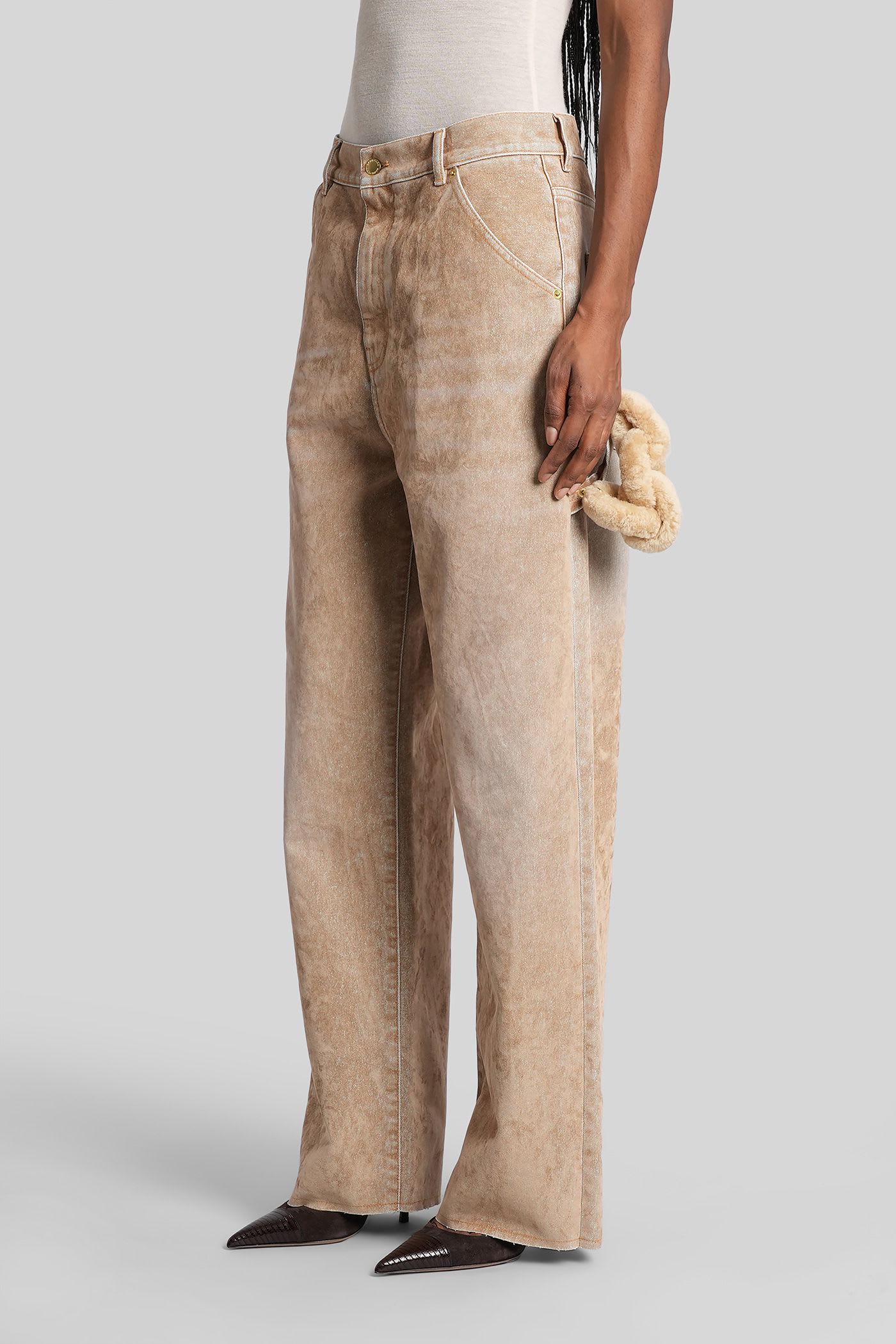 Darkpark Side-embellishment Bleached Wide-leg Jeans In Brown