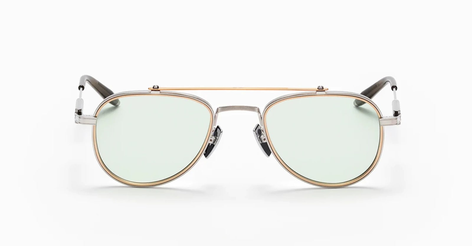 Akoni Calisto - Brushed Silver/matte Gold Brow Bar/olive Glasses