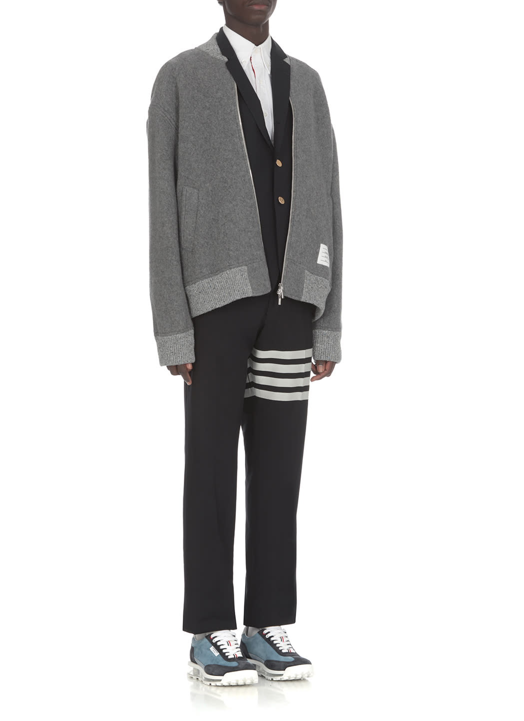 Thom Browne Grosgrain-trimmed Wool Bomber Jacket In Grey
