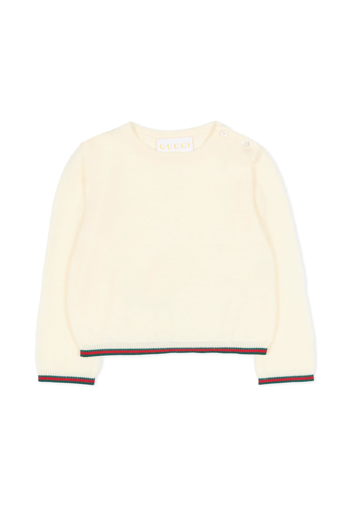 Gucci Ivory Sweater For Babykids With Web Detail In White