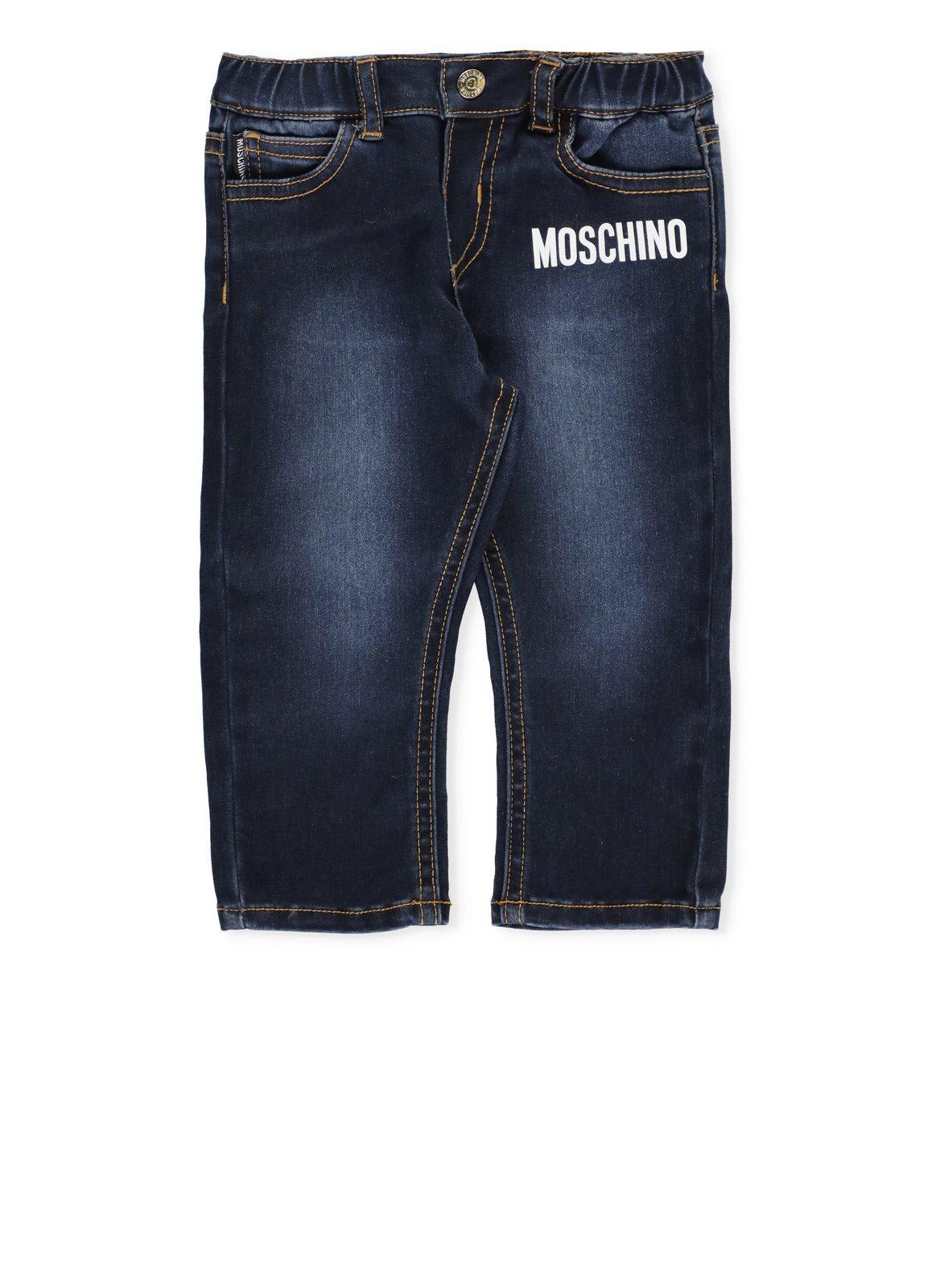 Moschino Kids' Teddy Bear Motif Washed Denim Jeans In Blue