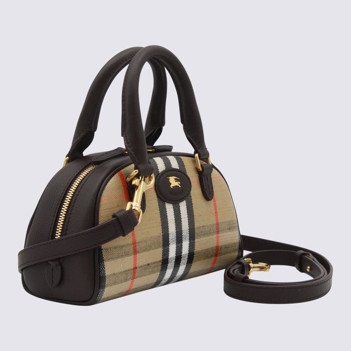 Burberry Beige Cotton Ll Highlands Mini Bowling Top Handle Bag In Sand