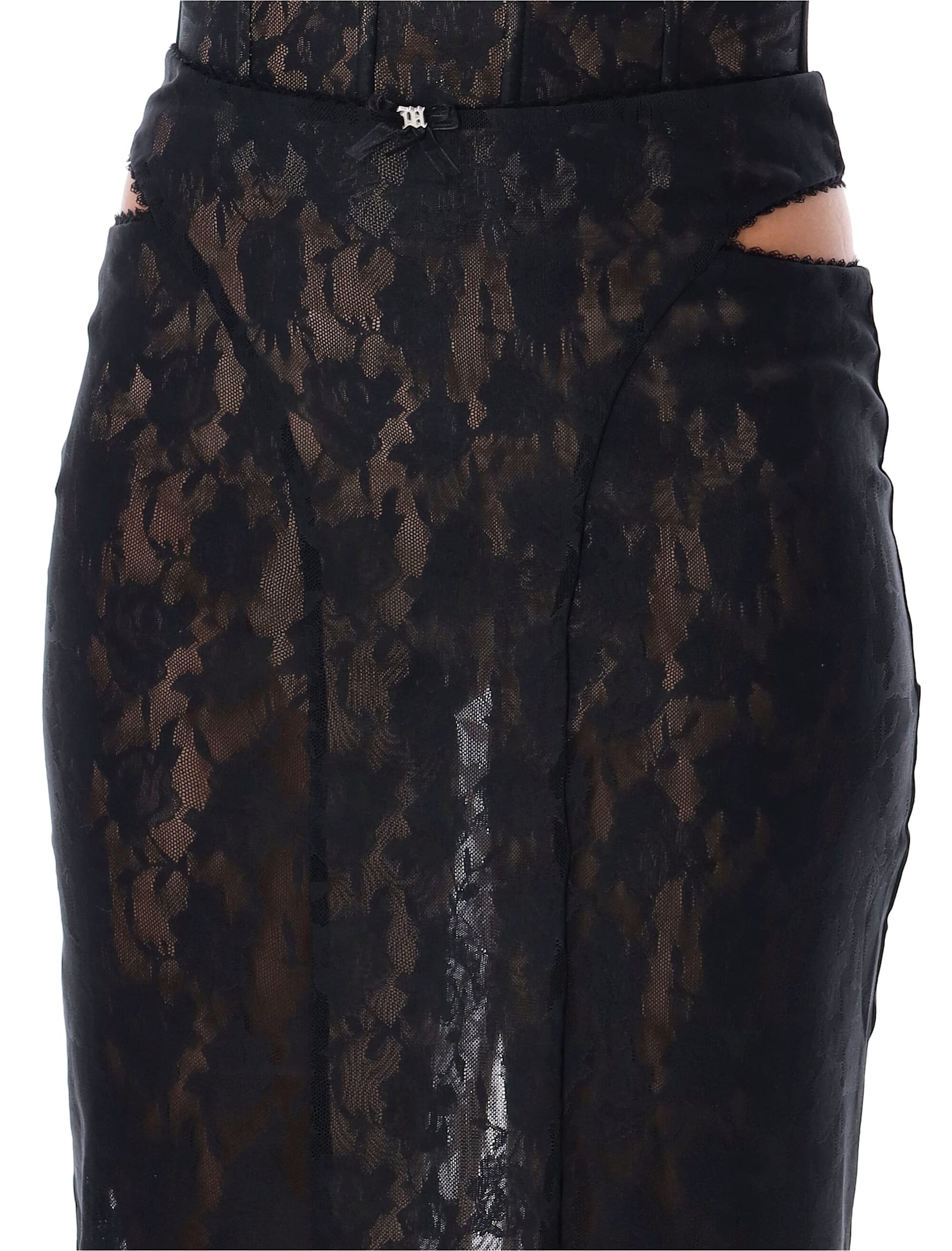 Shop Misbhv Lace Cut-out Midi Skirt In Black