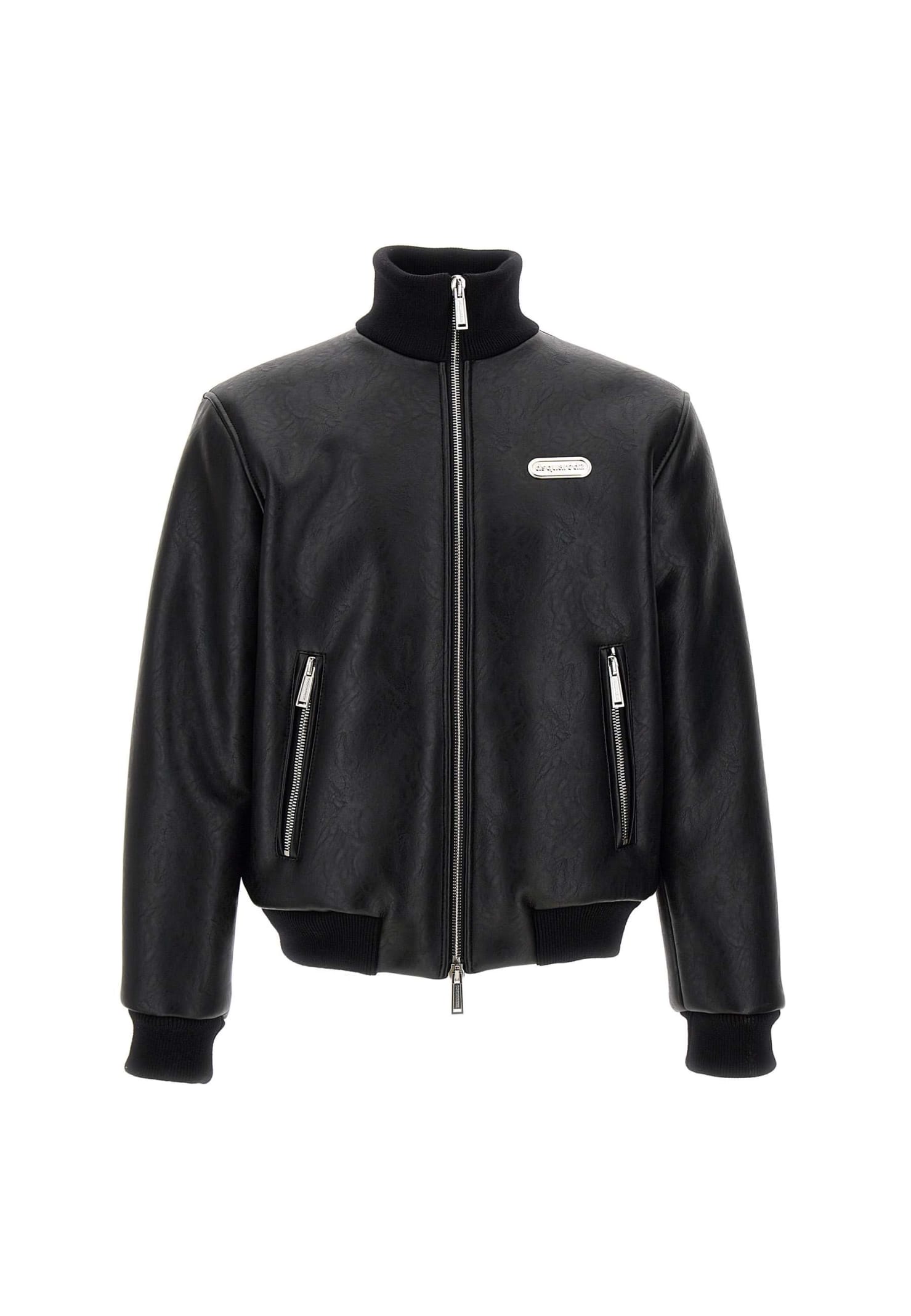 Dsquared2 Faux Shearling Black Bomber Jacket In Black