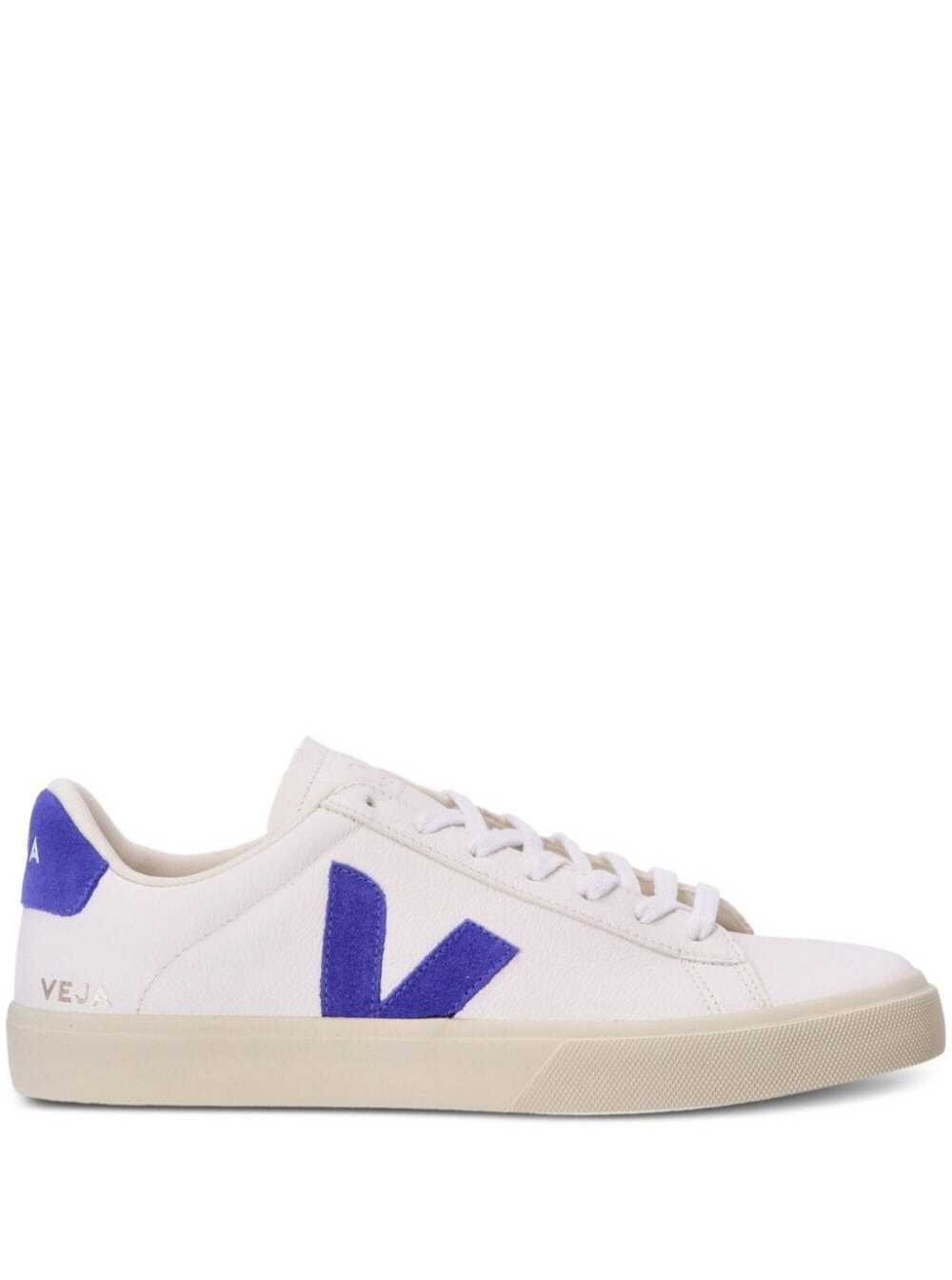 Shop Veja Campo White Low Top Sneakers With Vlogo Patch In Leather Man