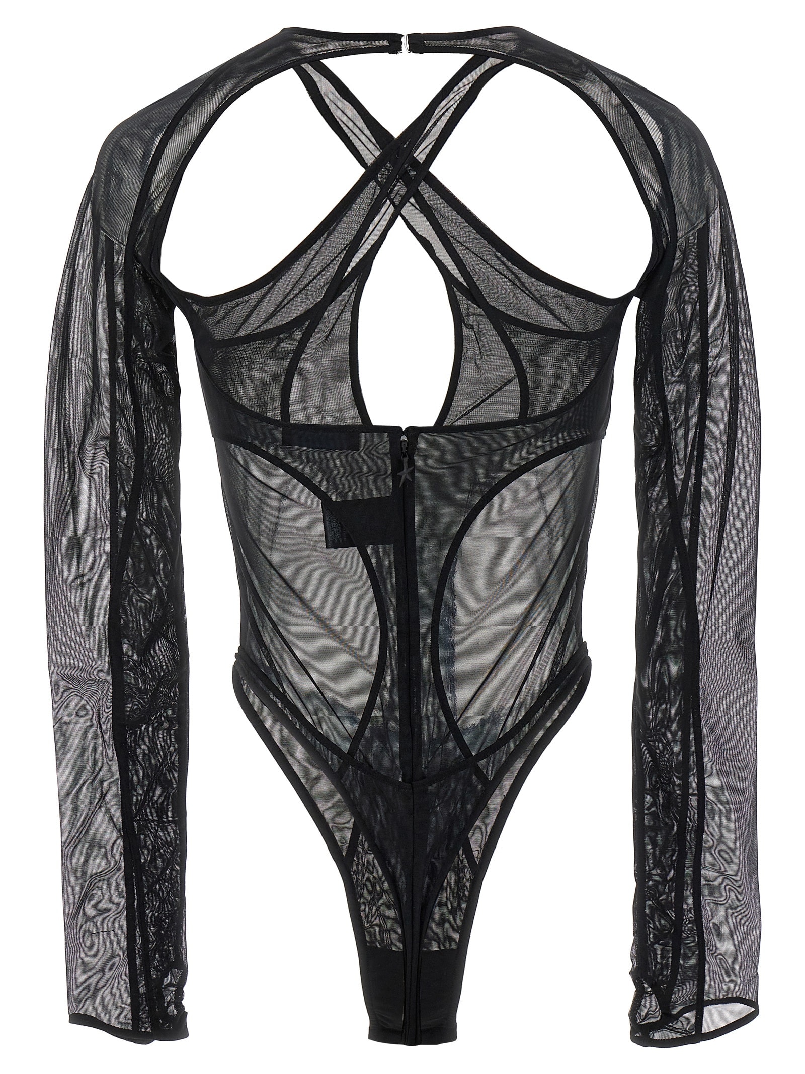 Shop Mugler Criss-crossed Multi-layer Bodysuit In Black