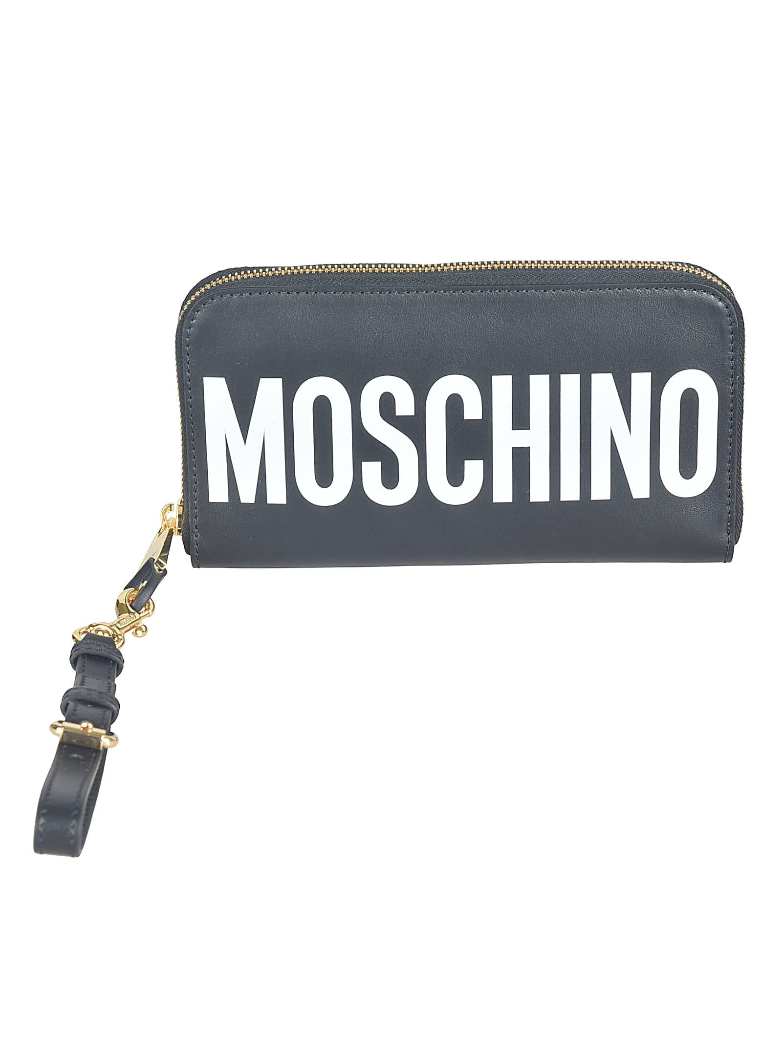 Moschino Logo Printed Zip-around Wallet In Black