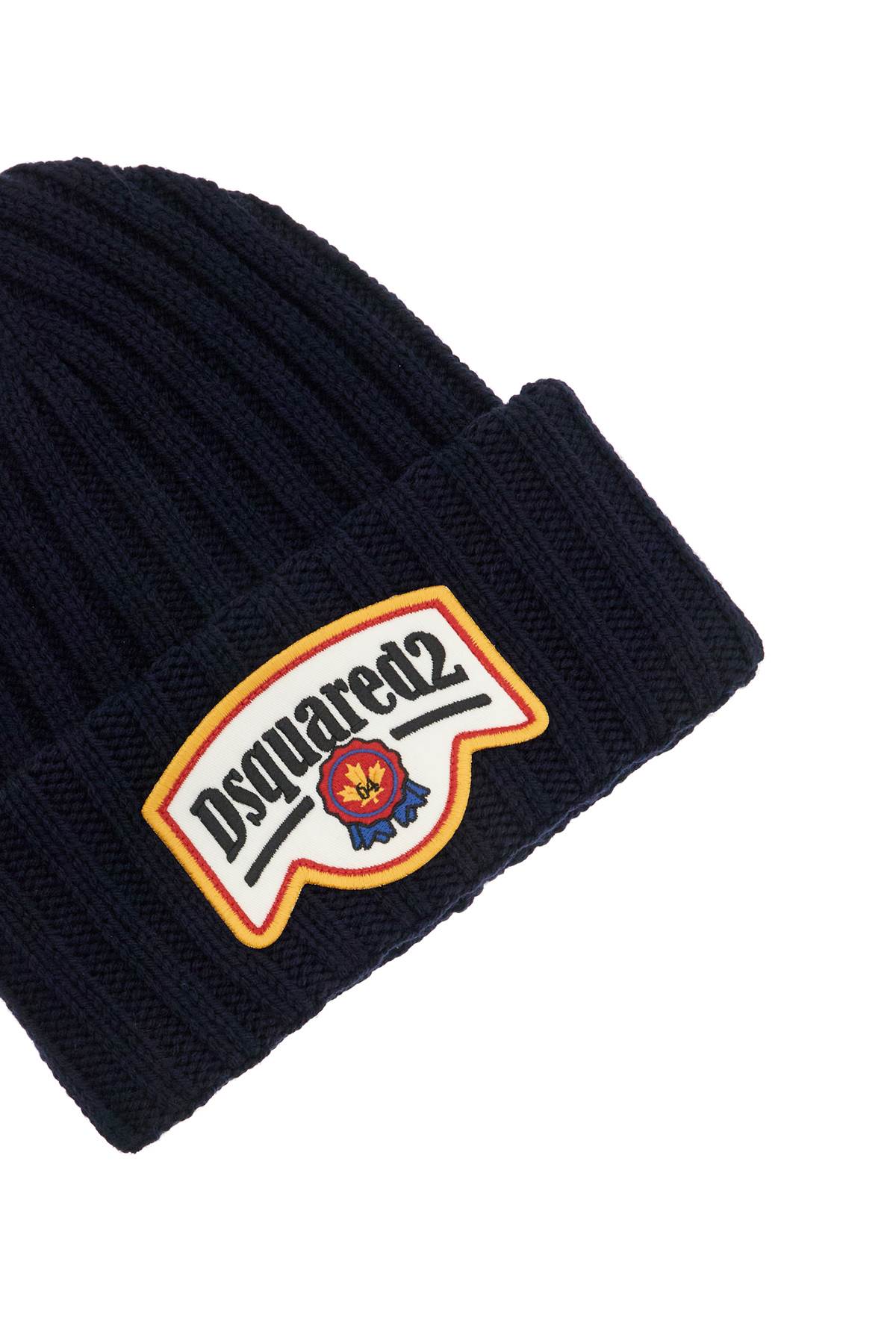 Shop Dsquared2 Beanie Hat With Patch Logo In Navy (blue)