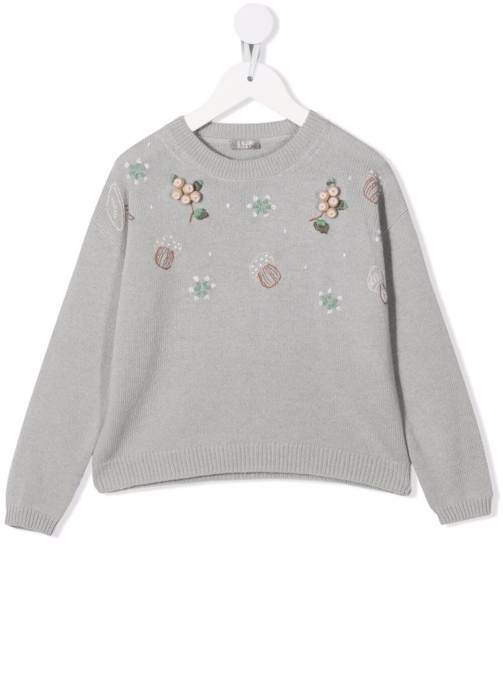 Il Gufo Grey Wool Sweater With Embroidery