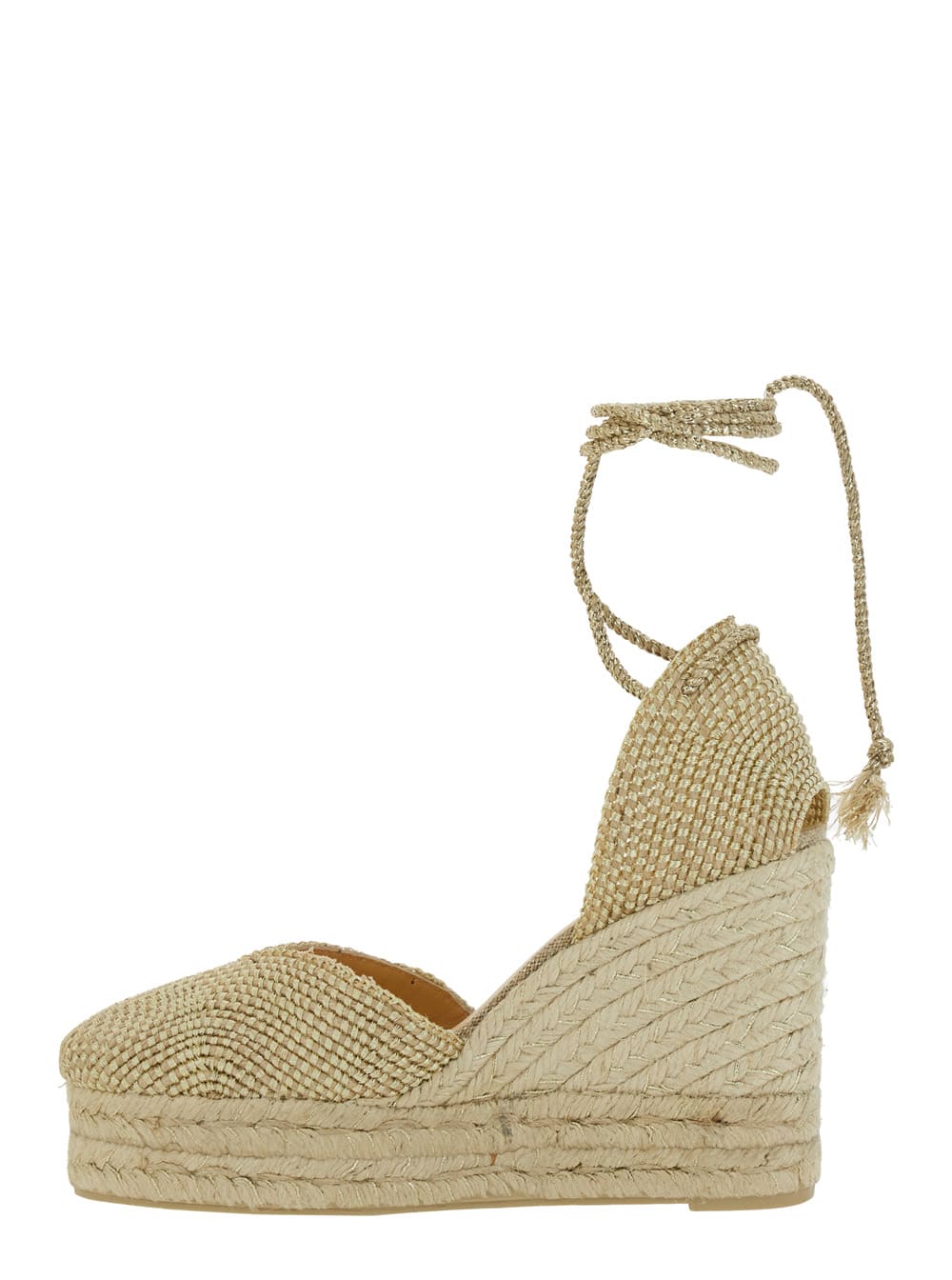 Castaã±er 'cora' Beige Wedges With Lace-up Closure In Metallic