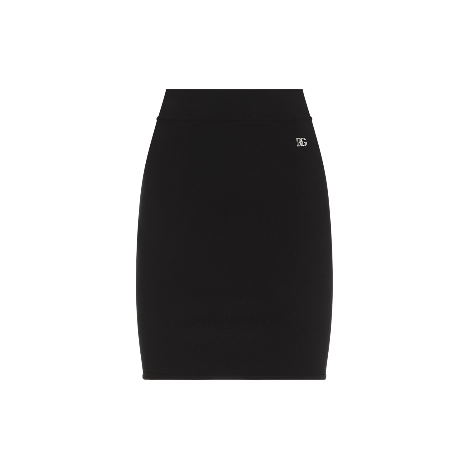 Dolce & Gabbana Milano Rib Miniskirt With Dg Logo In Nero