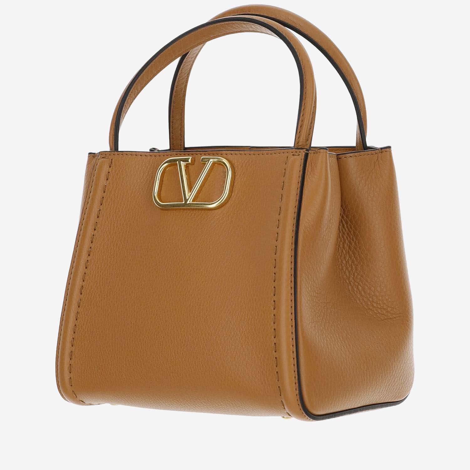 Shop Valentino Alltime Small Handbag Made Of Grained Calf Leather In Beige