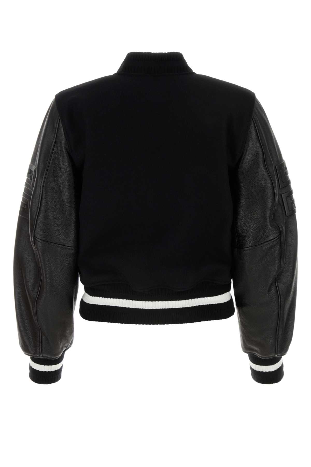 Shop Givenchy Black Wool Blend Bomber Jacket In Blackwhite