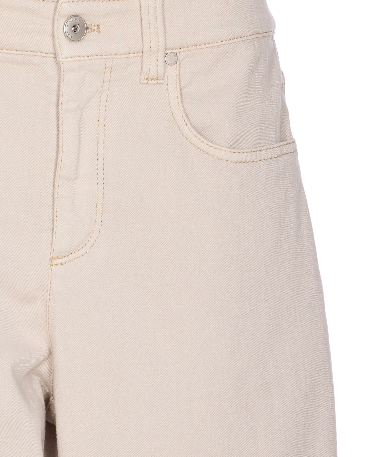 Brunello Cucinelli Loose Barrel Denim Pants With Monile In Neutral