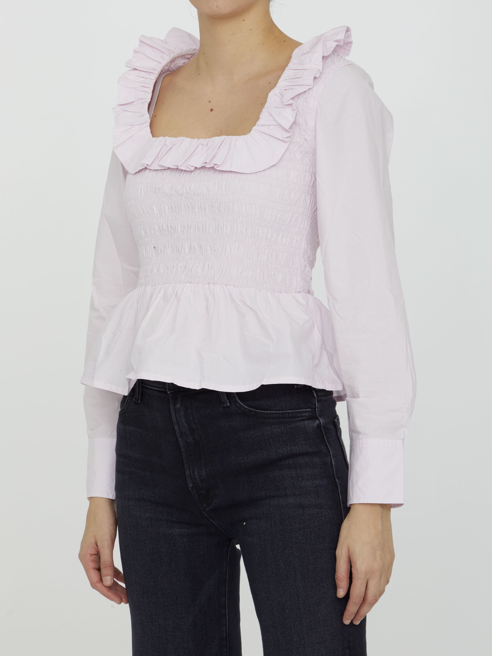 Shop Ganni Cotton Poplin Blouse In Lilac