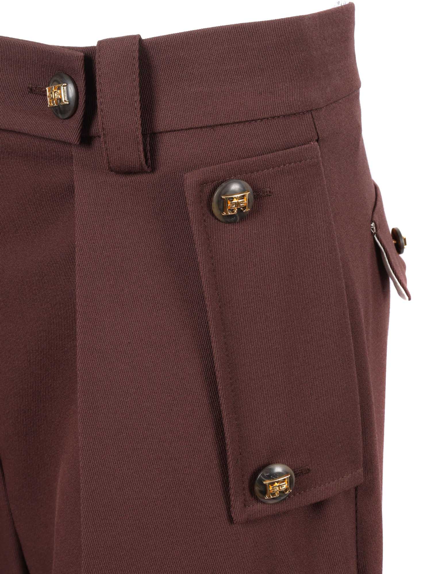 Elisabetta Franchi Tailored Brown Trousers With High Waist And Decorative Pockets In Burgundy