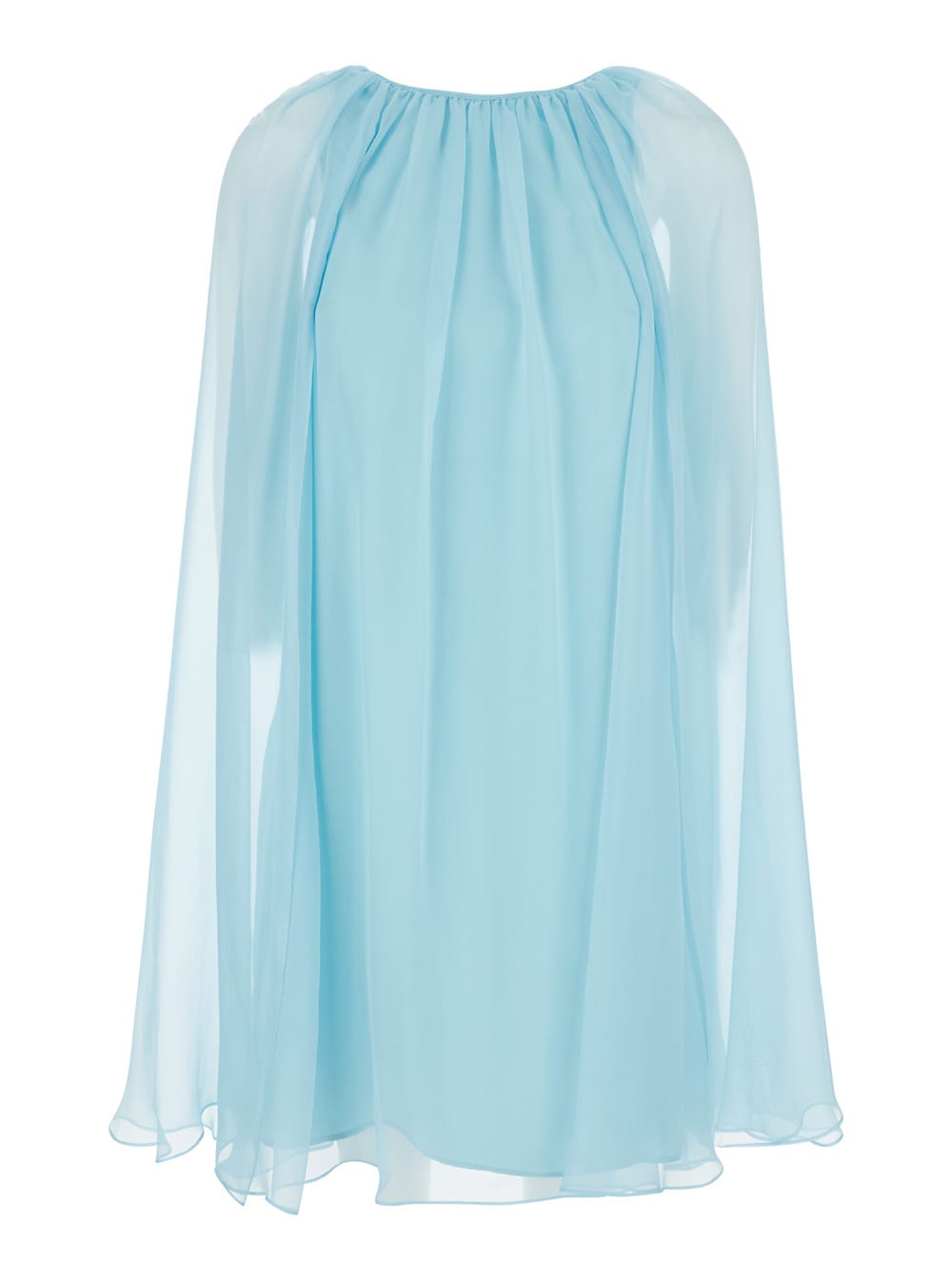 Shop Max Mara Mini Light Blue Dress With Drawstring In Silk Chiffon Woman