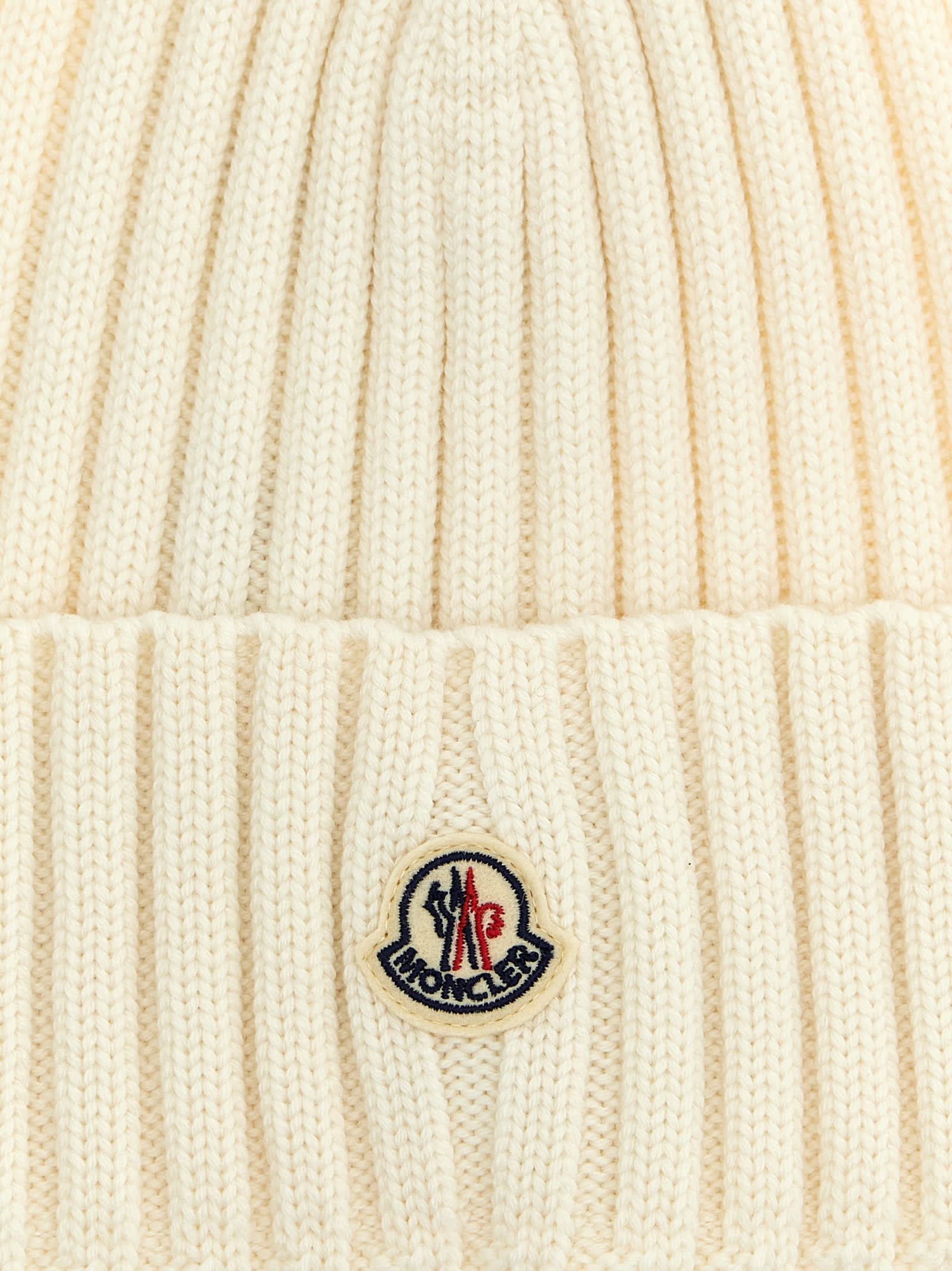 Moncler Ribbed Wool Beanie In White