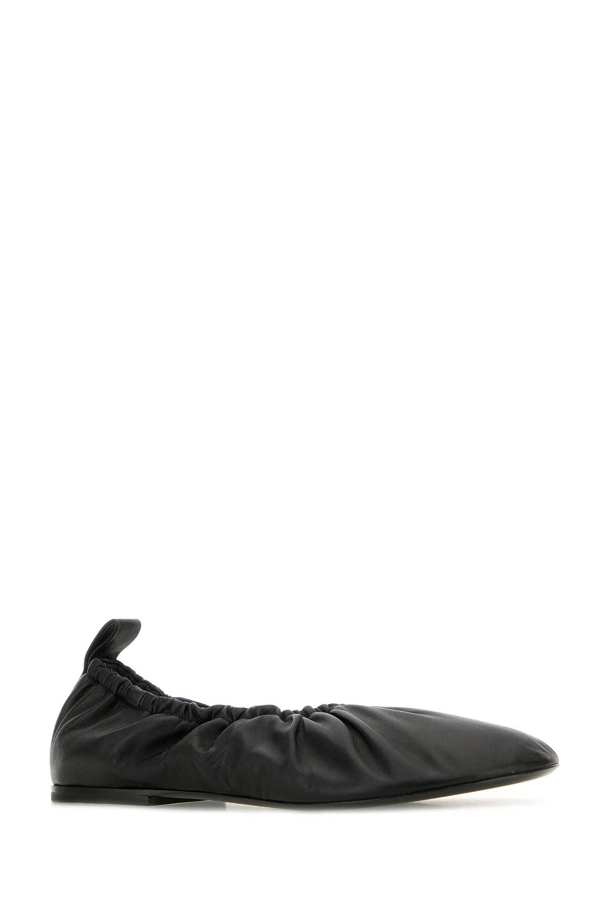 Shop Jil Sander Black Leather Ballerinas In Nero