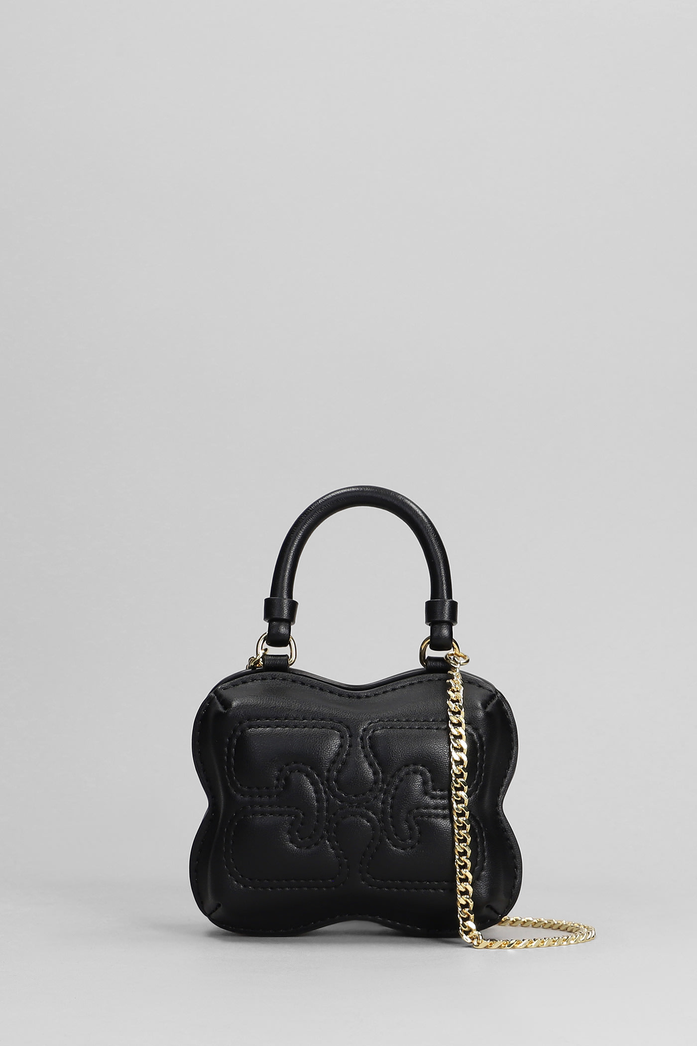 Shop Ganni Butterfly Nano Hand Bag In Black Leather