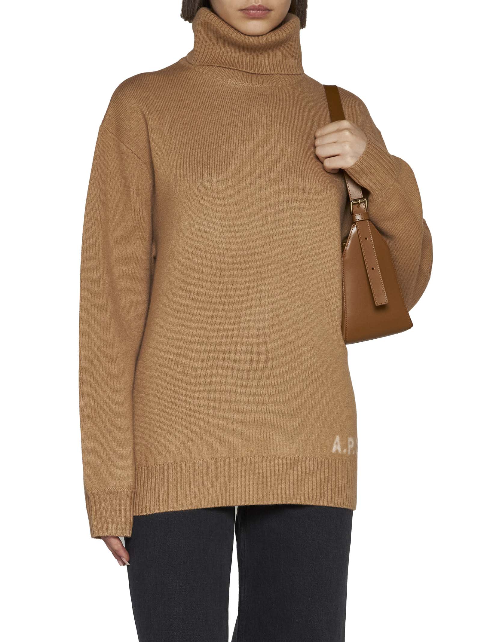 Apc Walter Virgin Wool Turtleneck Sweater In Camel