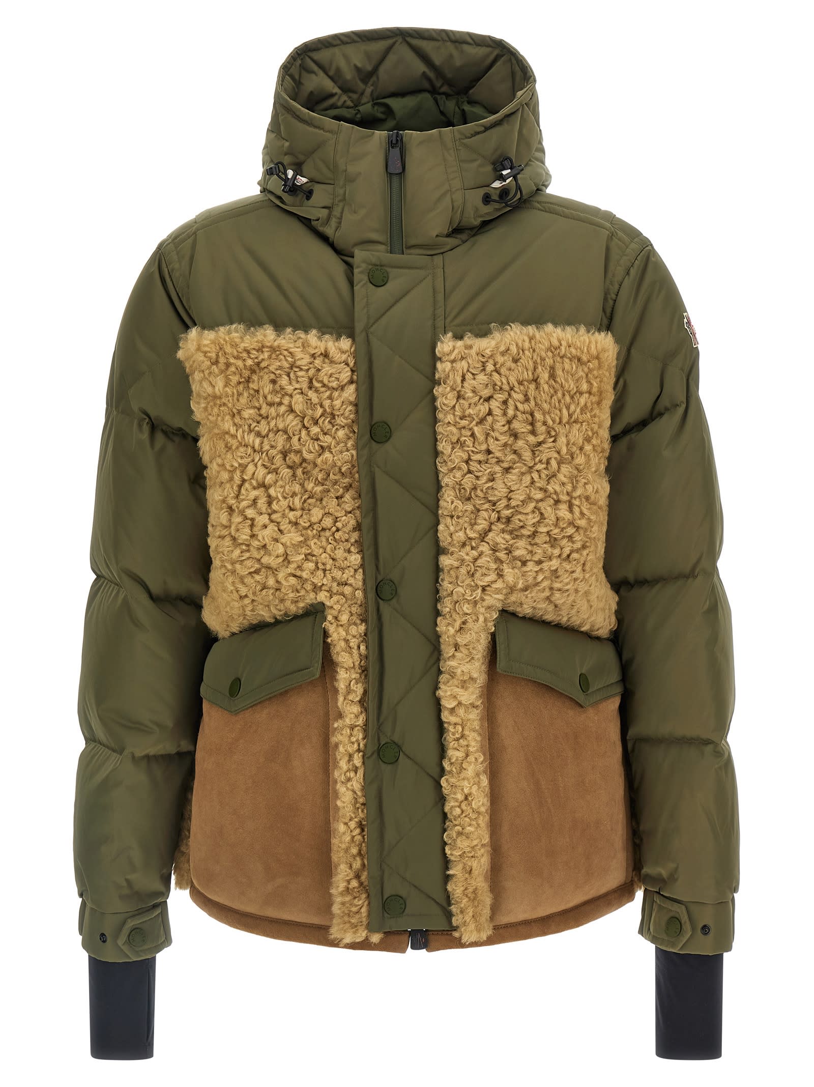 Moncler Grifford Shearling-panels Puffer Jacket In Green