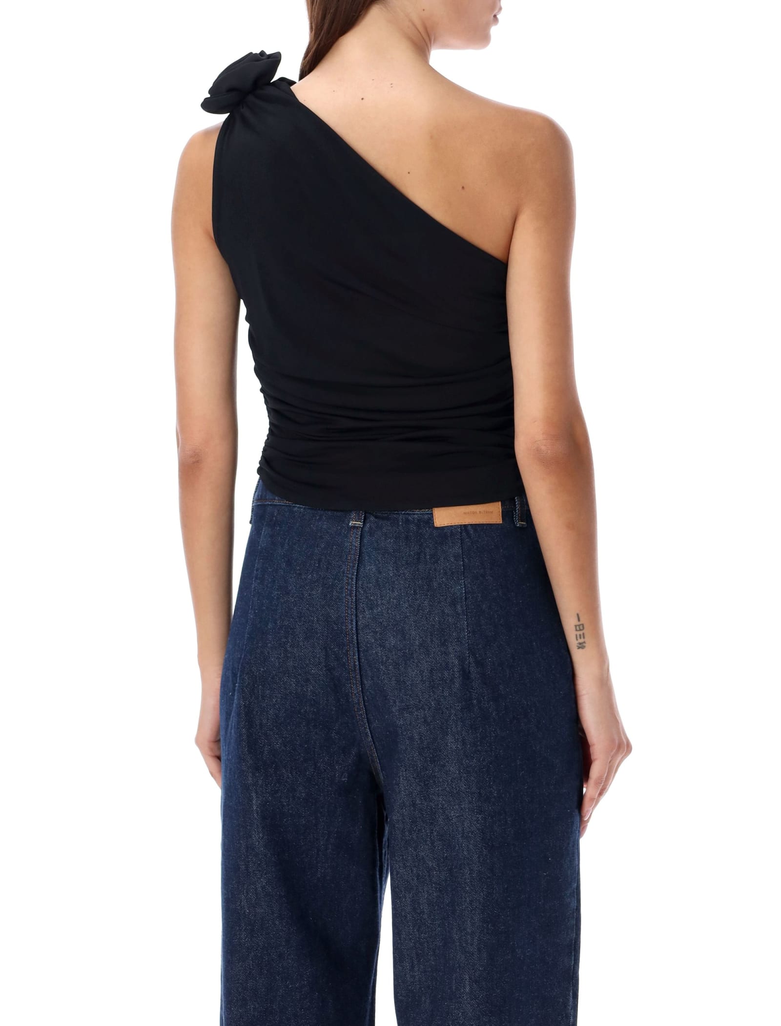 Magda Butrym Jersey One Shoulder Flower Top In Black