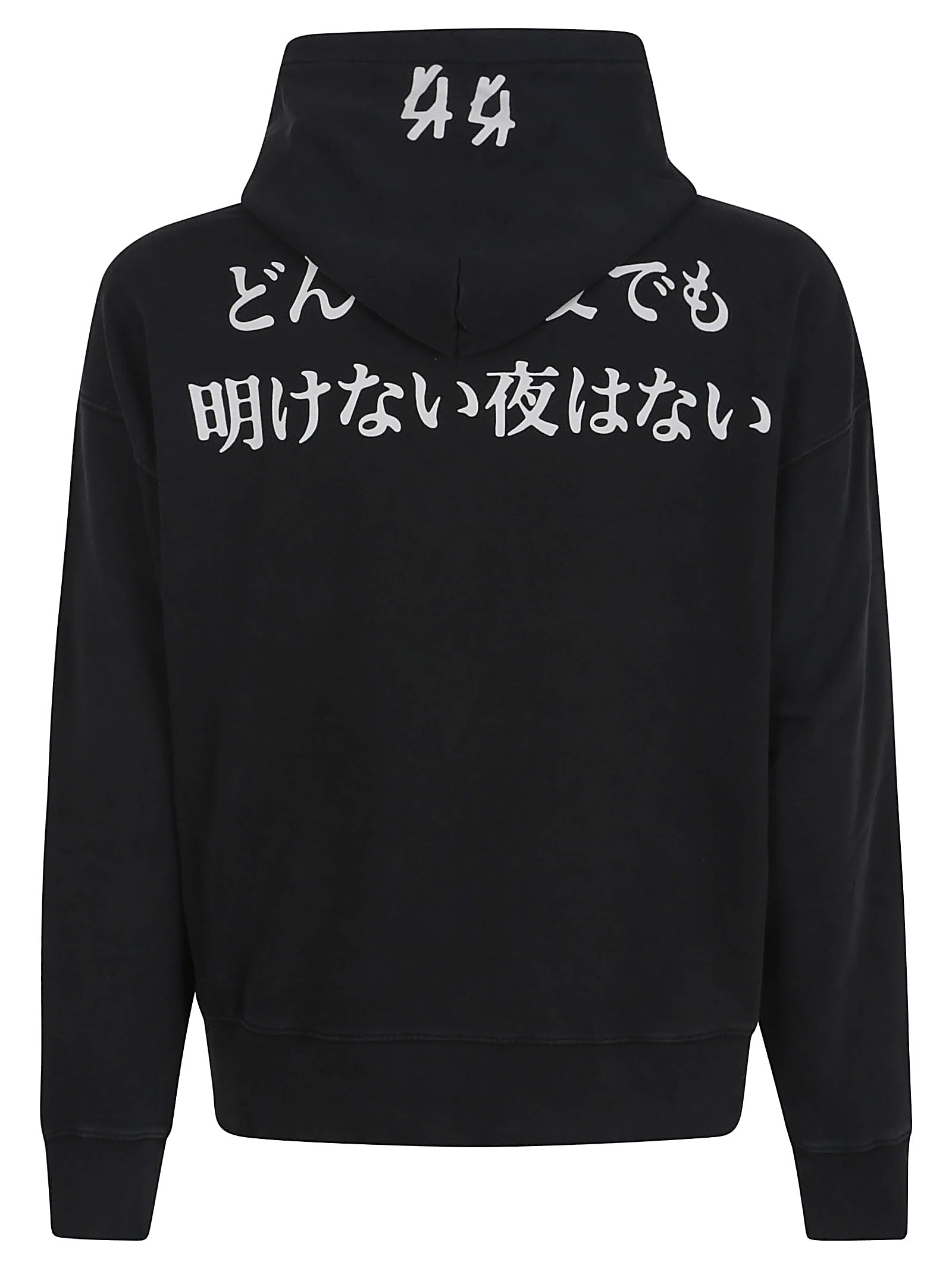 44 Label Group Faded Gen Cotton Hoodie With Drawstring Hood In Black Faded Gen
