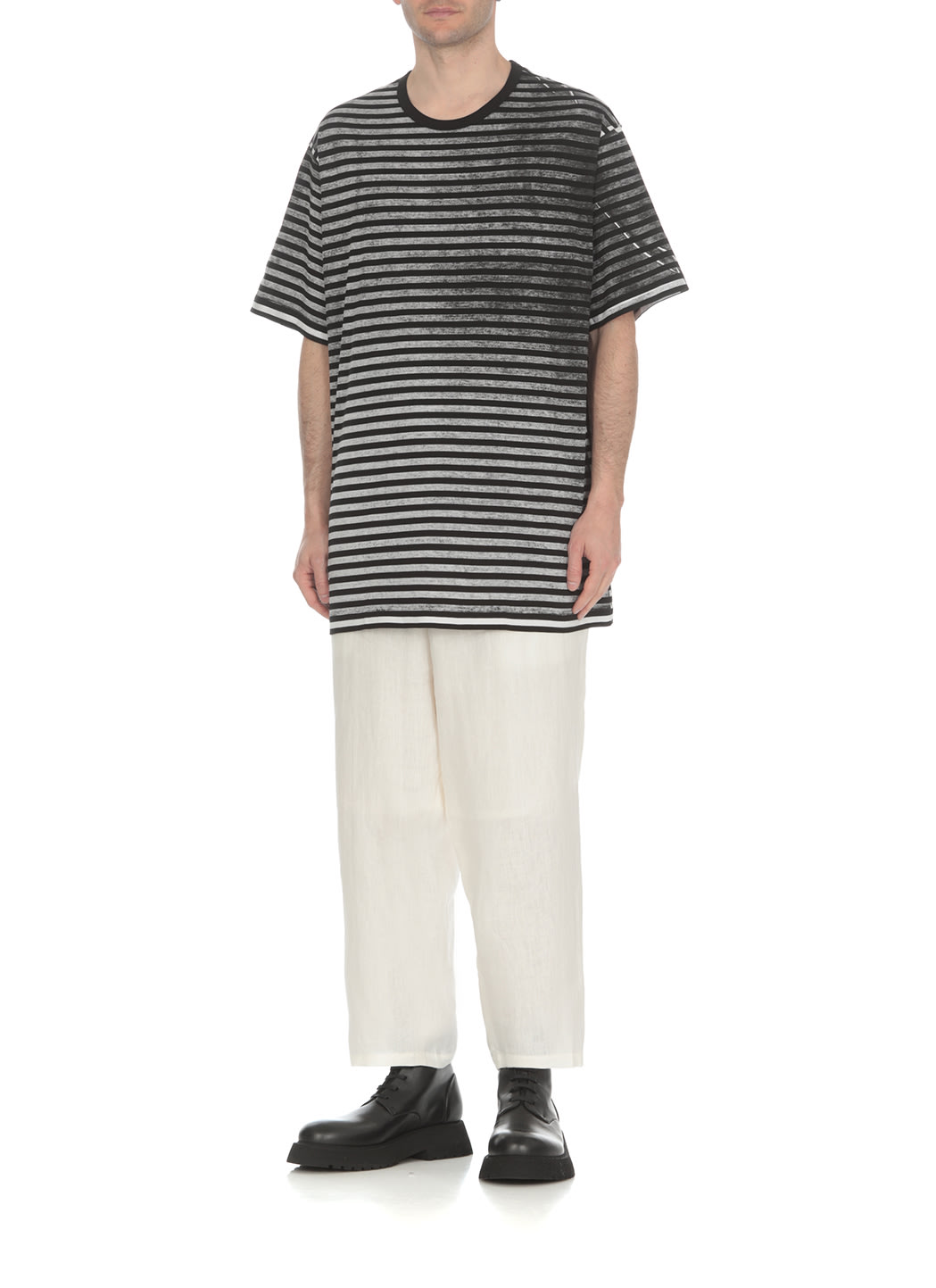 Shop Yohji Yamamoto Striped T-shirt In Grey