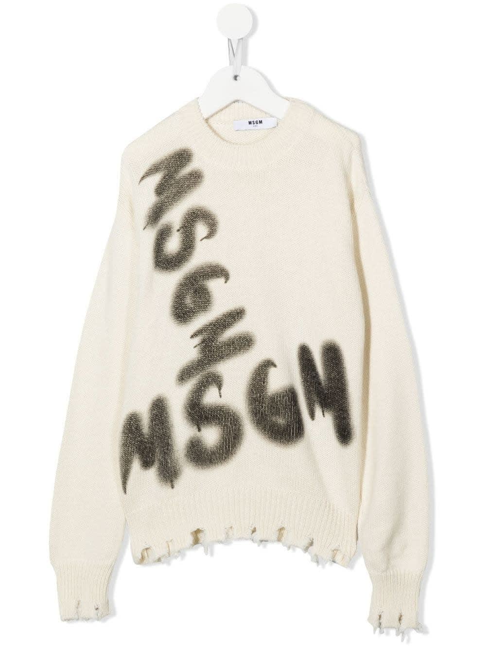 MSGM Kids Cream Sweater With Graffiti Logo