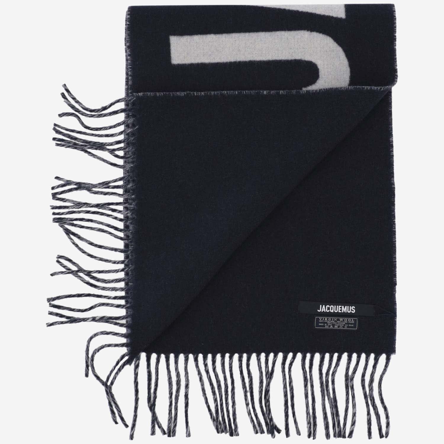 Shop Jacquemus Wool Scarf With Logo In Blue