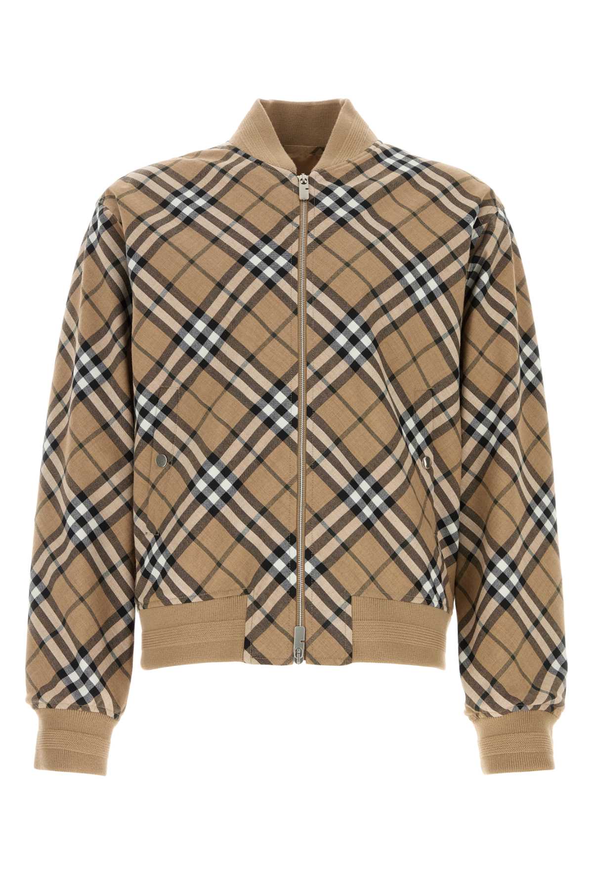 Shop Burberry Embroidered Polyester Blend Bomber Jacket In Lindenipcheck