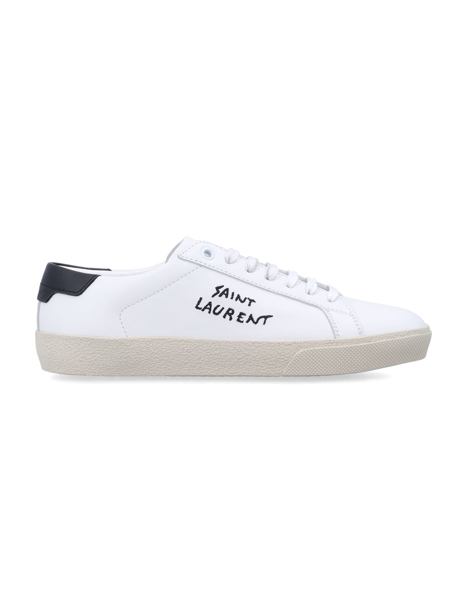Saint Laurent Court Classic Sl/06 White Leather Sneakers With Black Heel Tab In White
