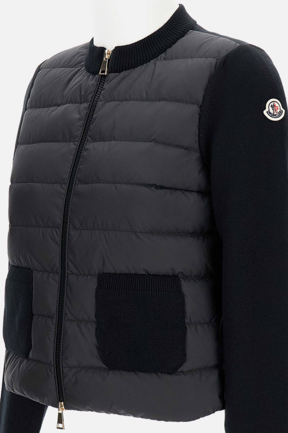 Moncler Wool And Quilted Shell Down Cardigan In Black