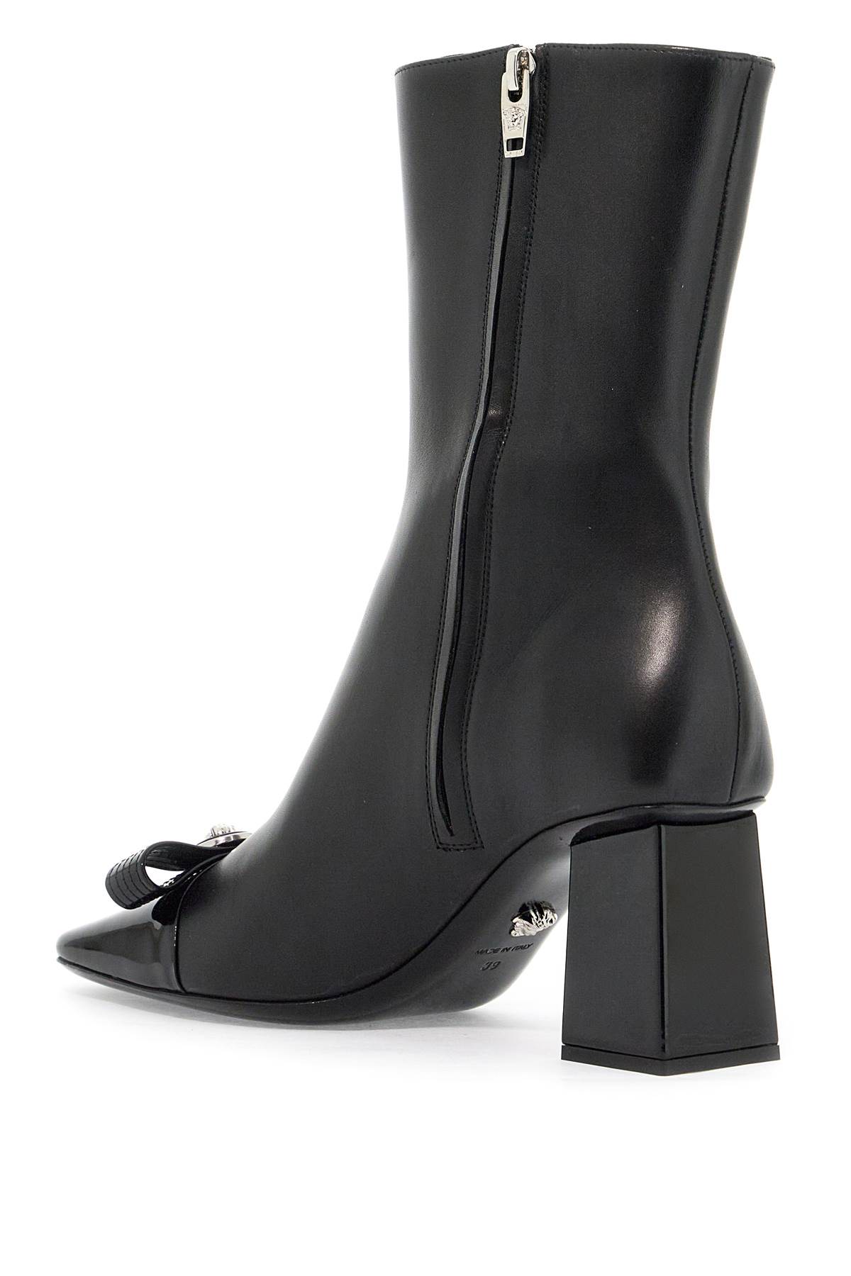 Shop Versace Gianni Ribbon Leather Ankle Boots With In Black-palladium (black)