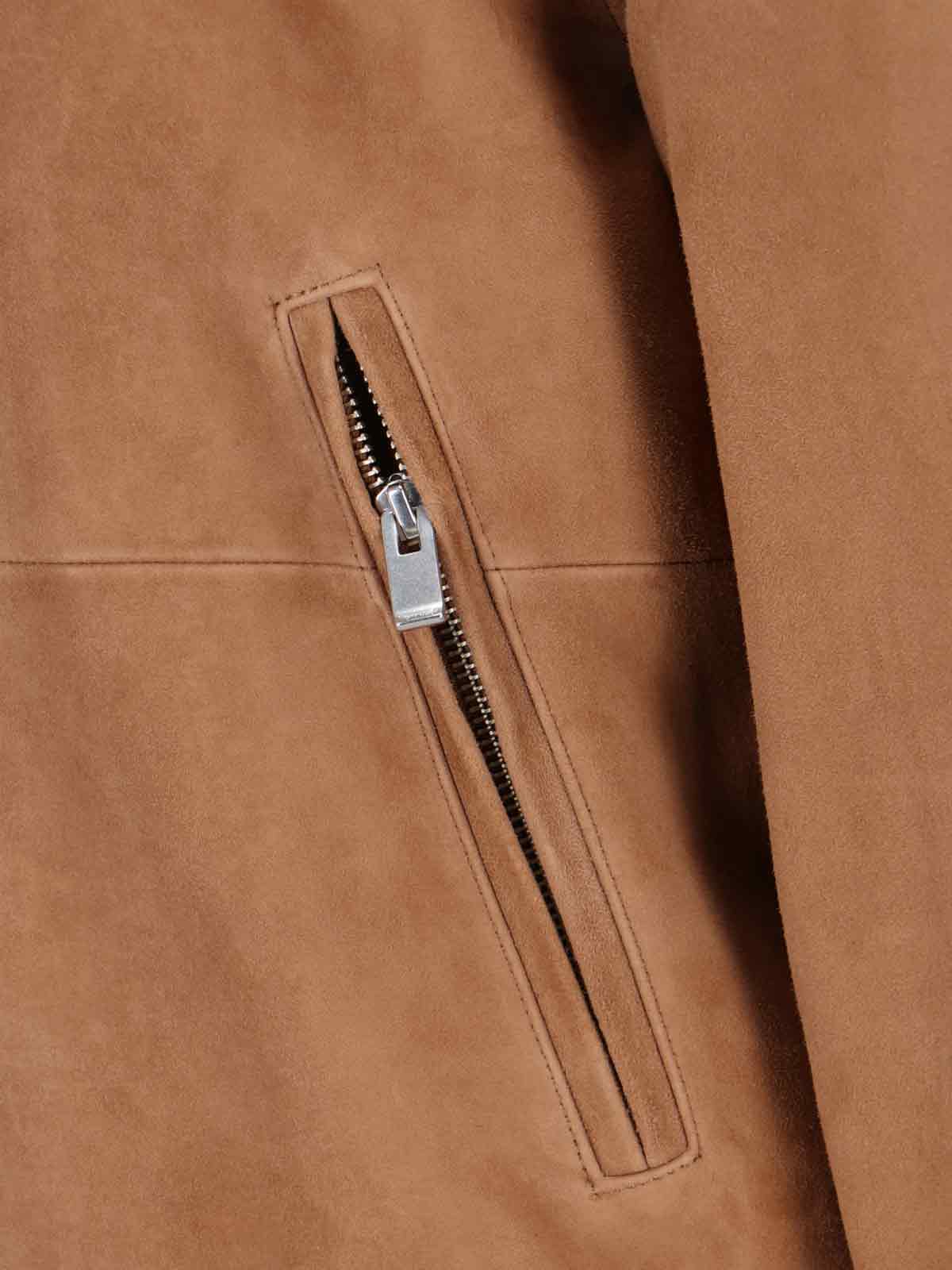 Tonywack Suede Blouson With Classic Collar And Zippered Pockets In Brown