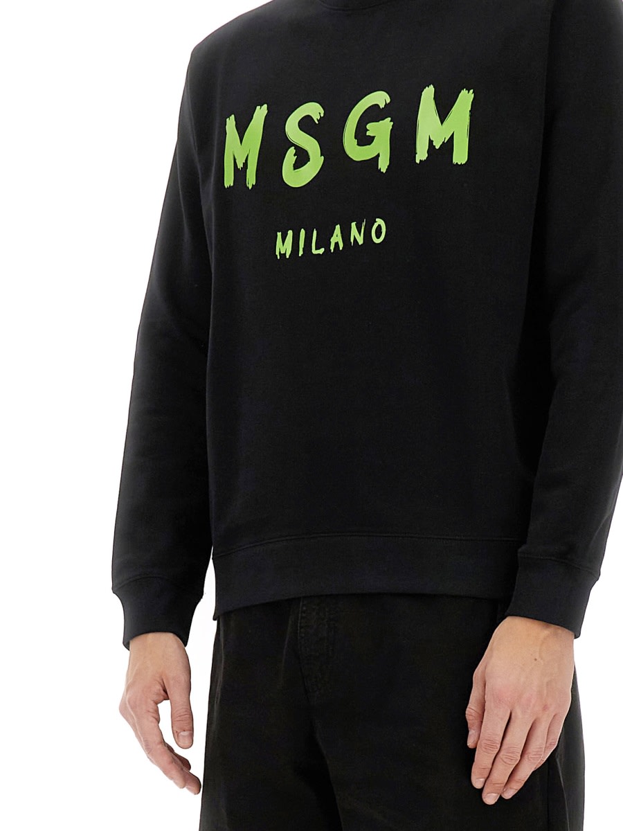 Msgm Crew Neck Cotton Sweatshirt In Black