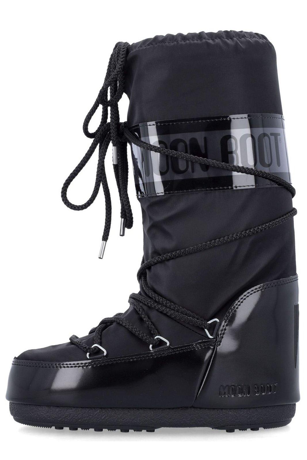 Moon Boot Icon Glance Satin Lace-up Snow Boots In Black