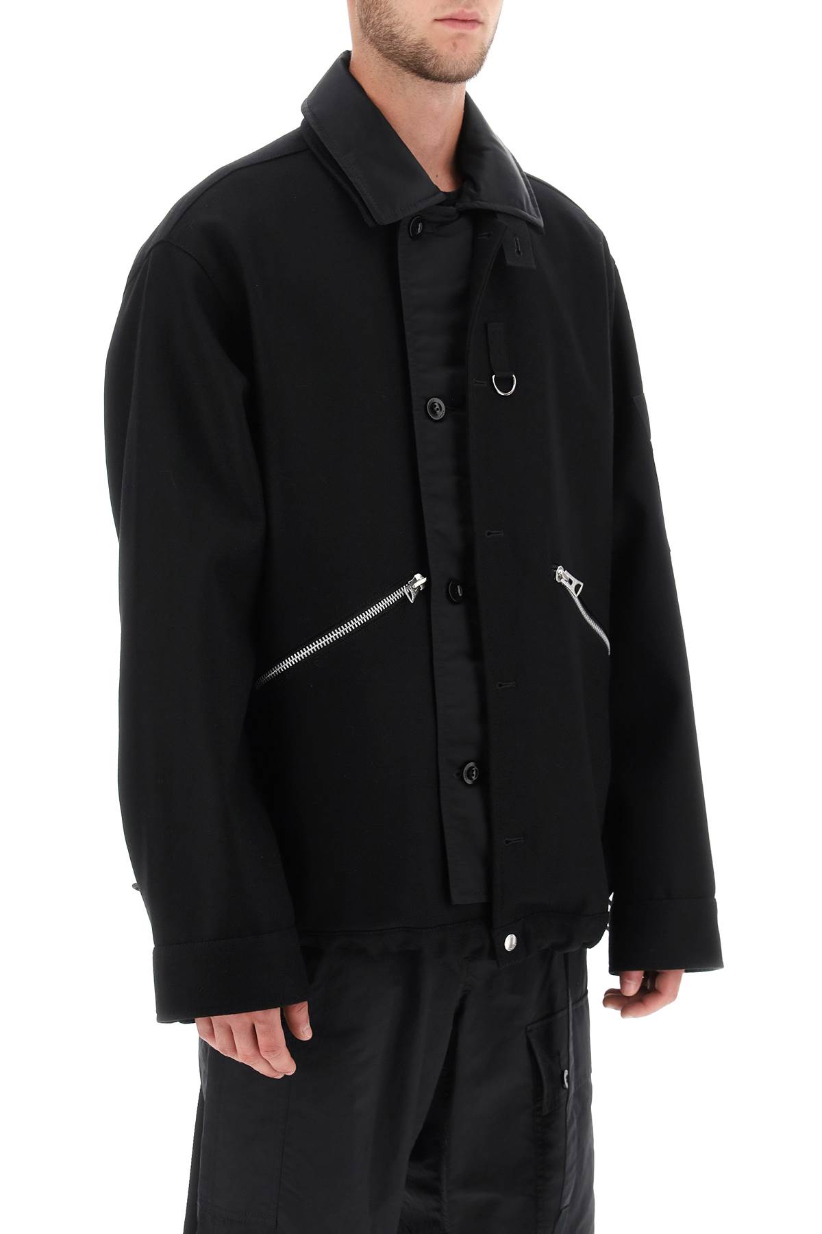 Shop Sacai Melton Wool Blouson Jacket In Black