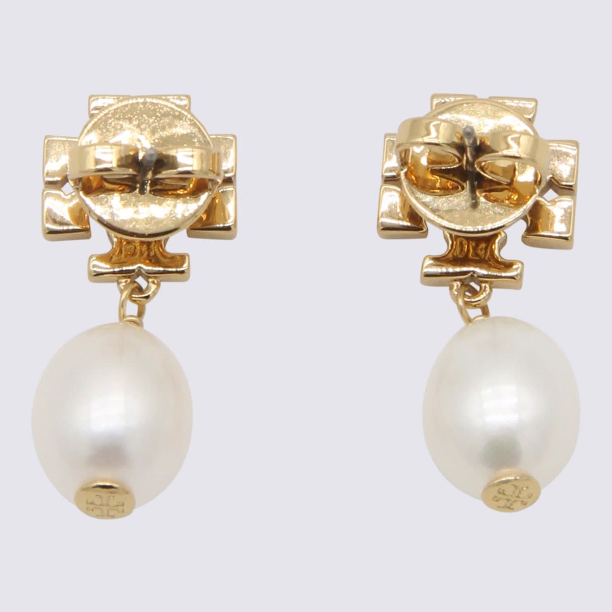 Shop Tory Burch Gold Tone Brass Kira Earrings In Tory Gold / Pearl