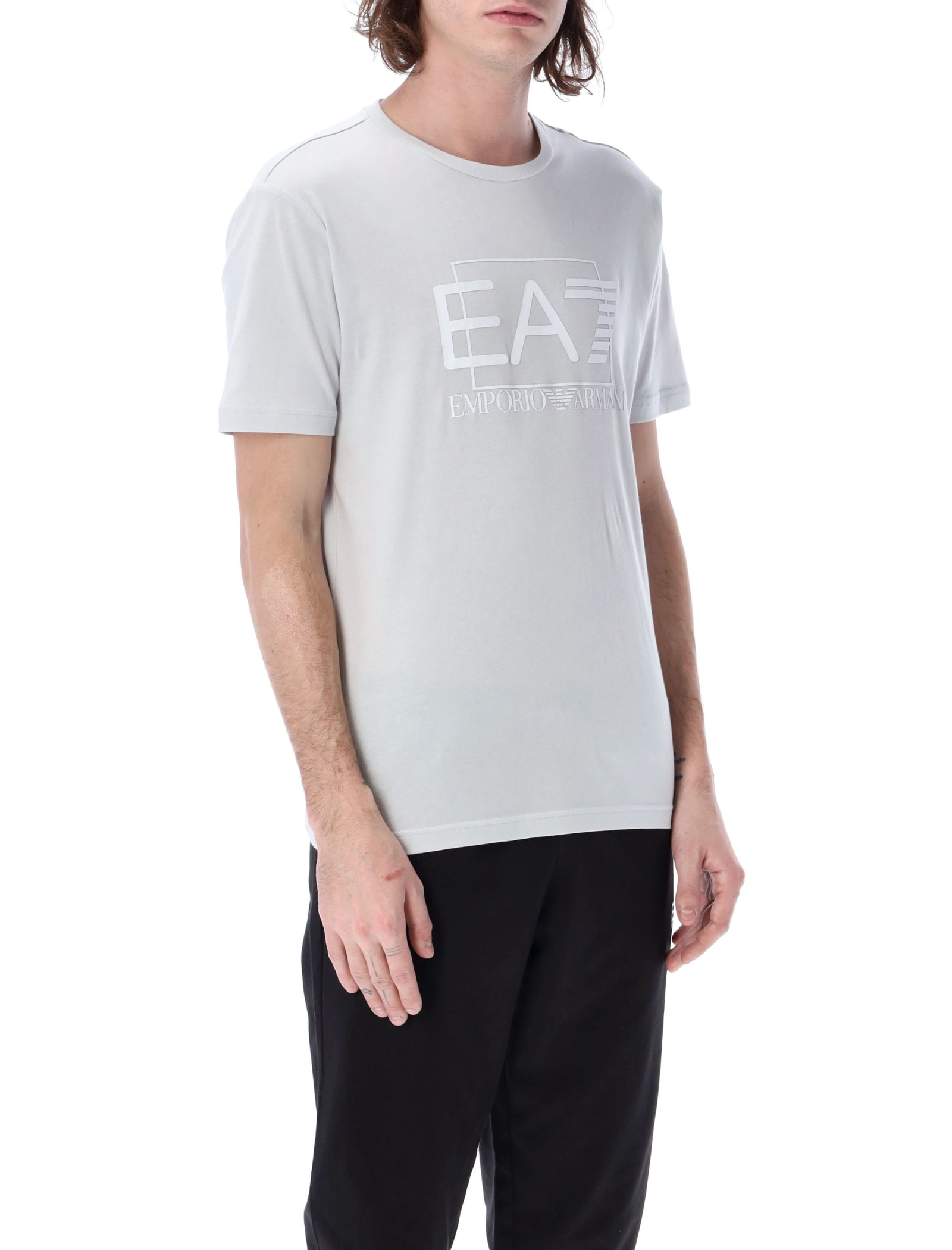 Shop Ea7 Visibility Pima Cotton T-shirt In Oyester Mushroom