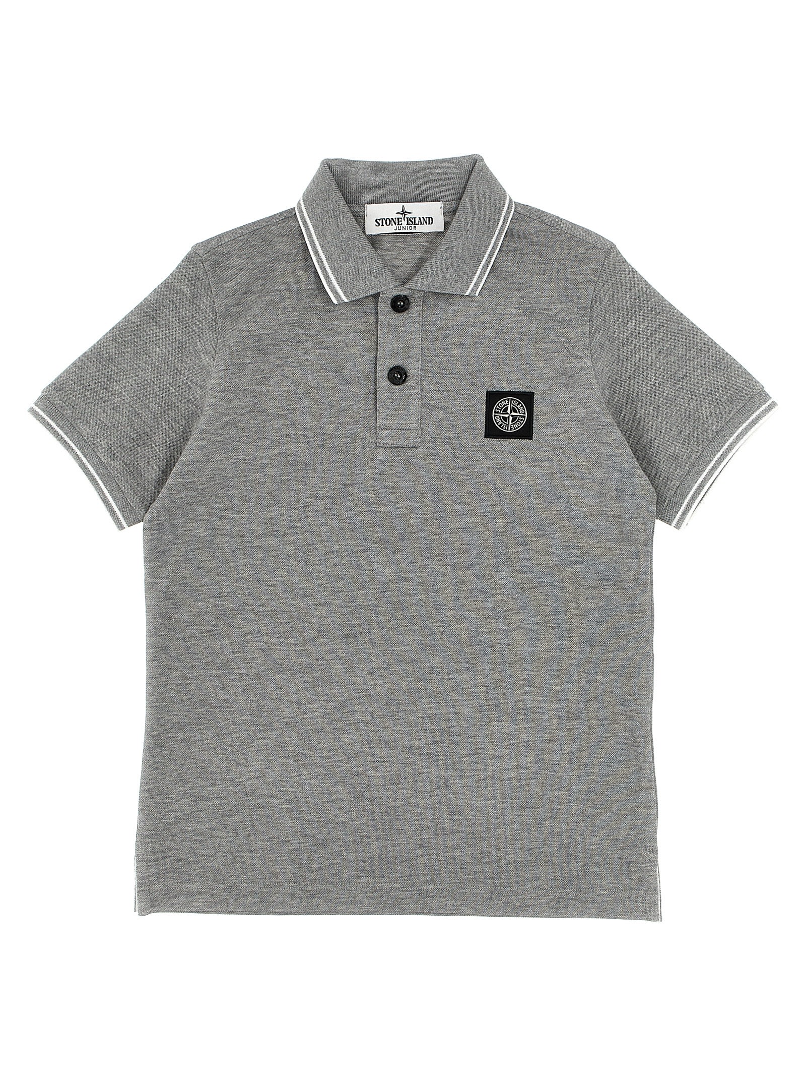 Shop Stone Island Junior Logo Patch Polo Shirt In Gray