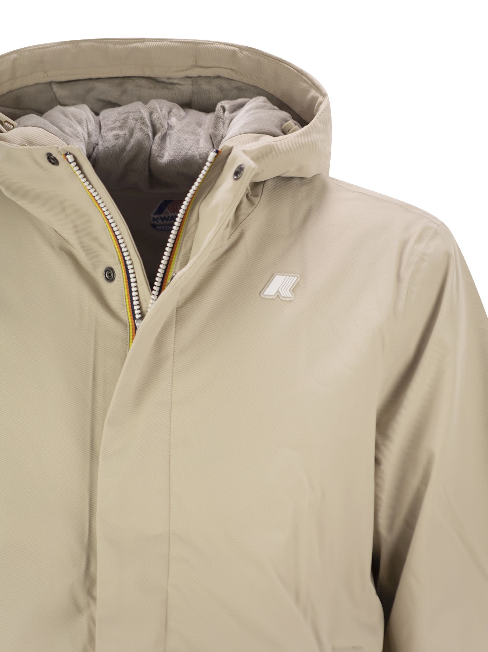 Shop K-way Jacko - Hooded Padded Jacket In Light Beige