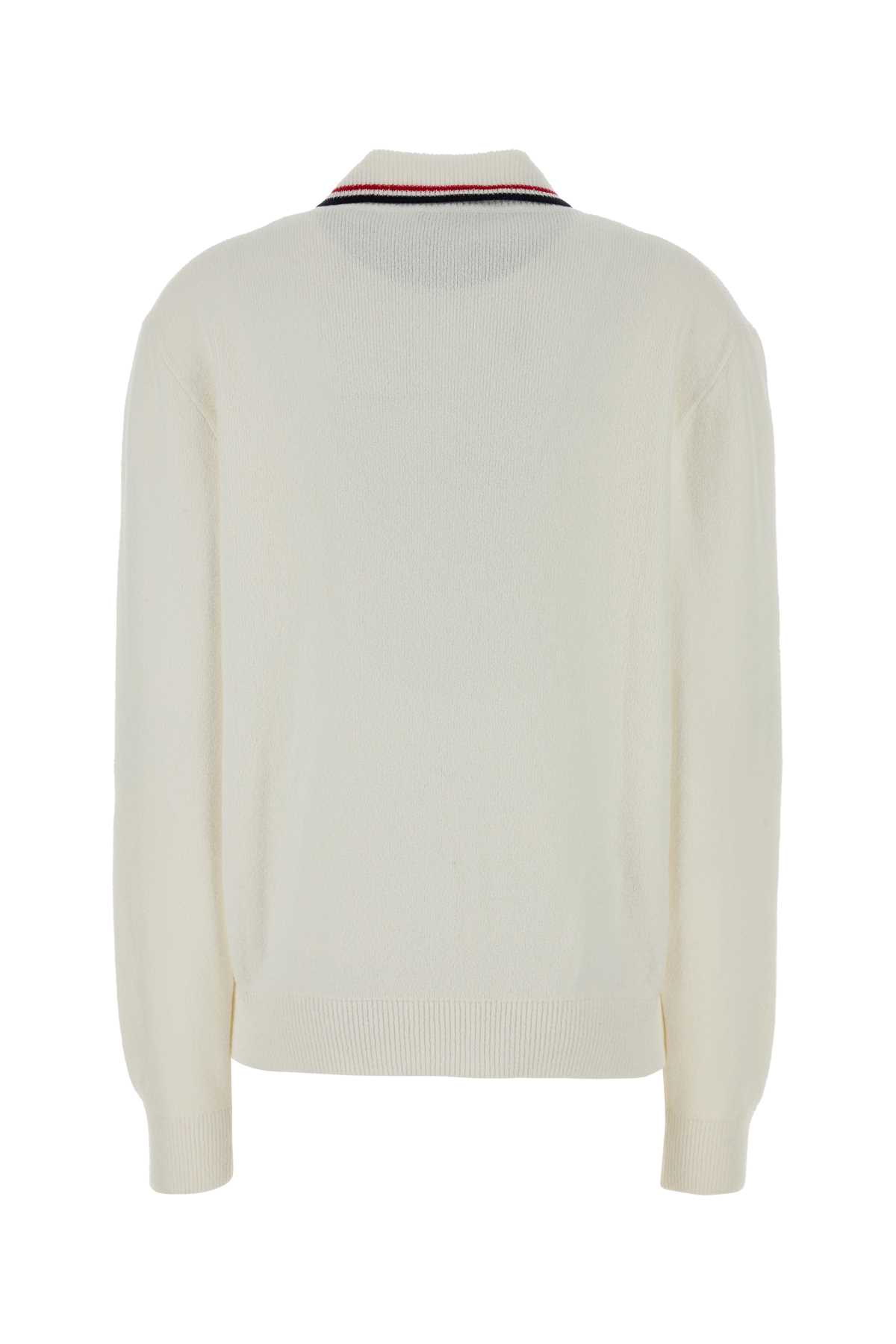 Miu Miu Stretch Cotton Blend Cardigan With Contrast Collar In White