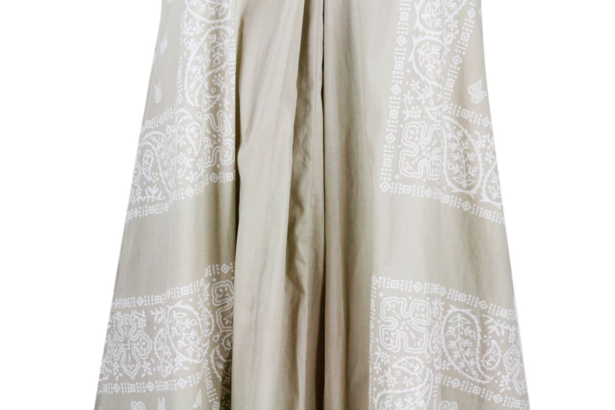 Shop Fabiana Filippi Long Dress In Cotton With Bandana Fantasy Print From The Asymmetrical A-line With Shoulder Straps In In Beige