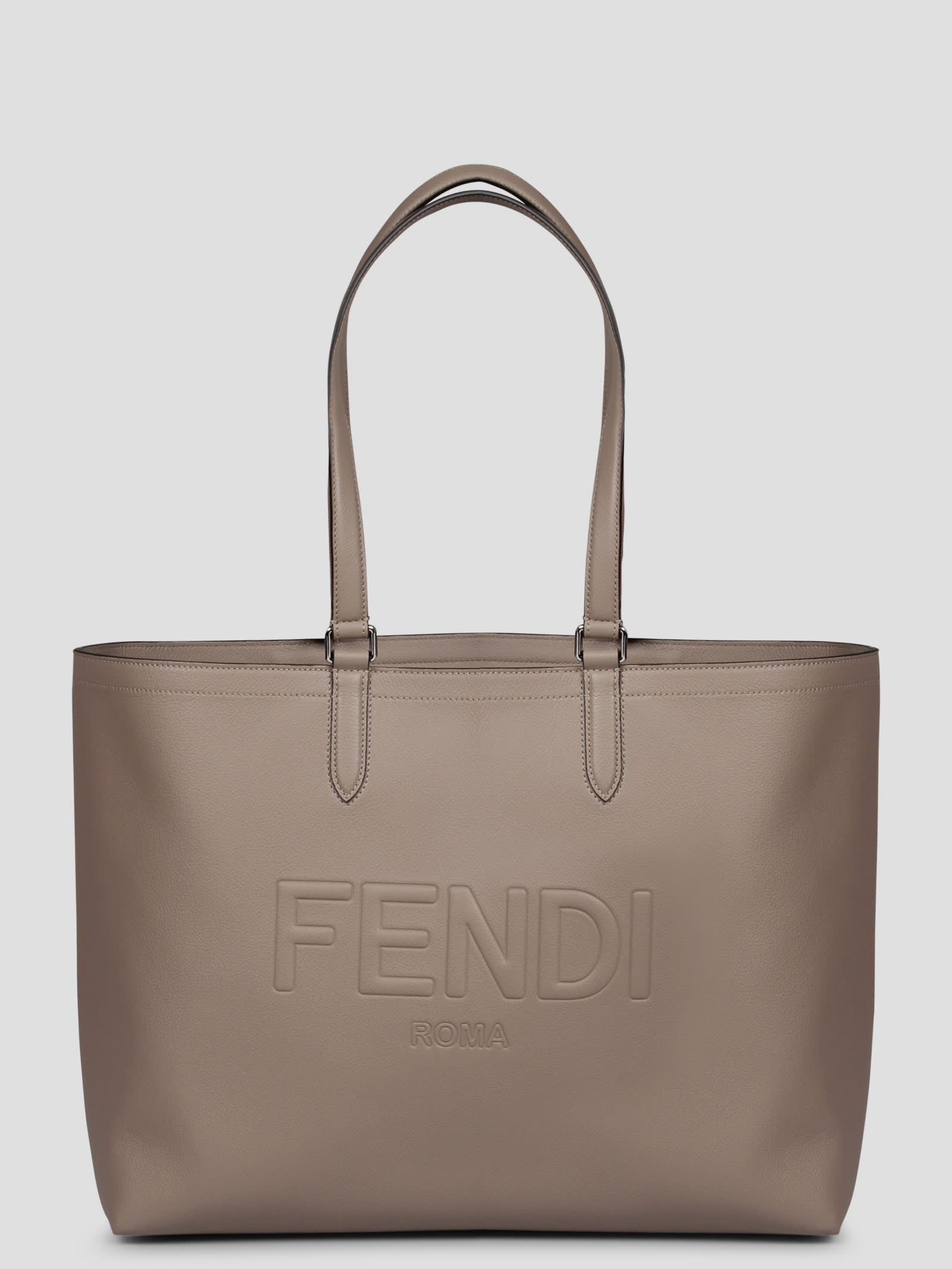 Shop Fendi Roma Leather Shopping Bag In Nude & Neutrals
