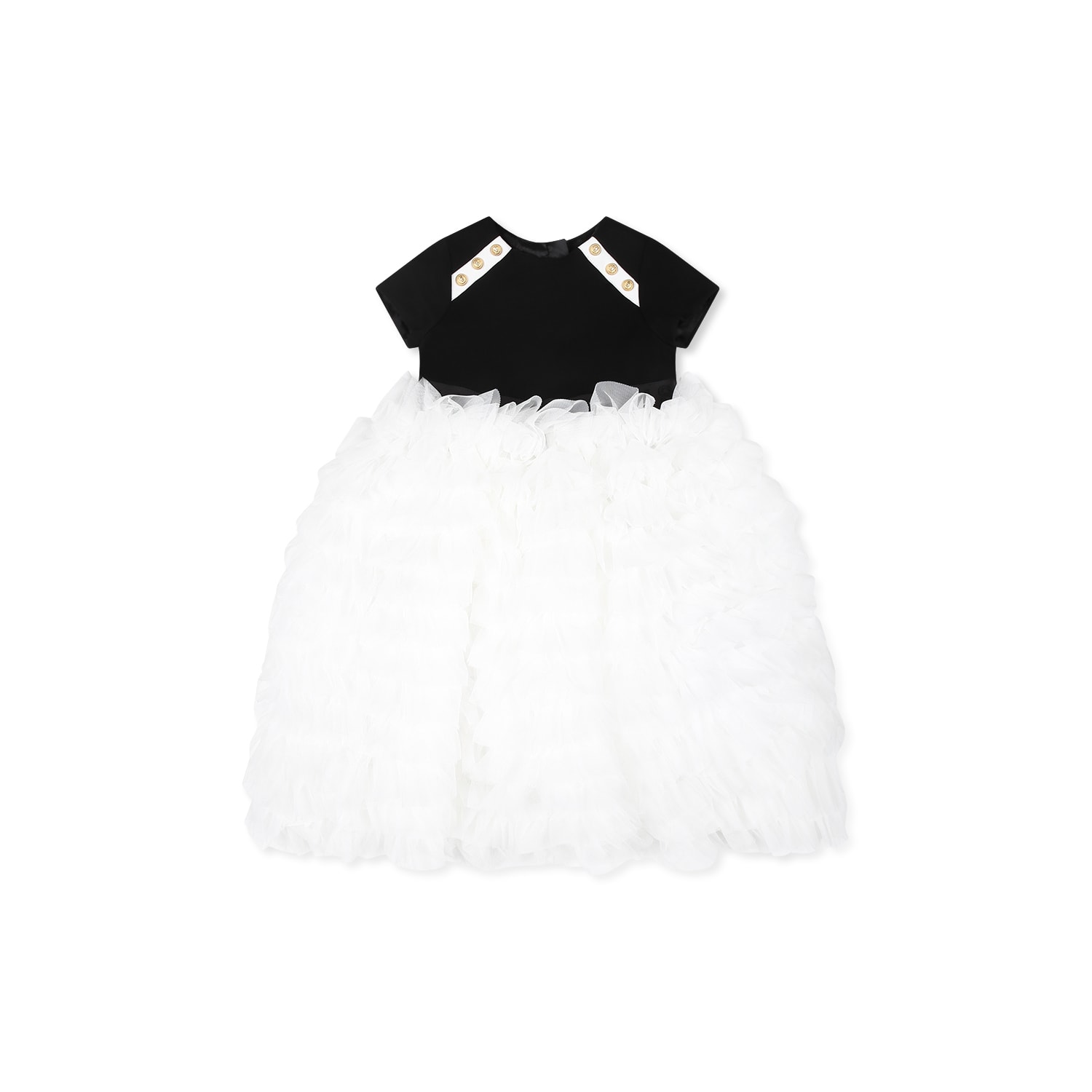 Balmain White Dress For Baby Girl With Logo In Multicolor