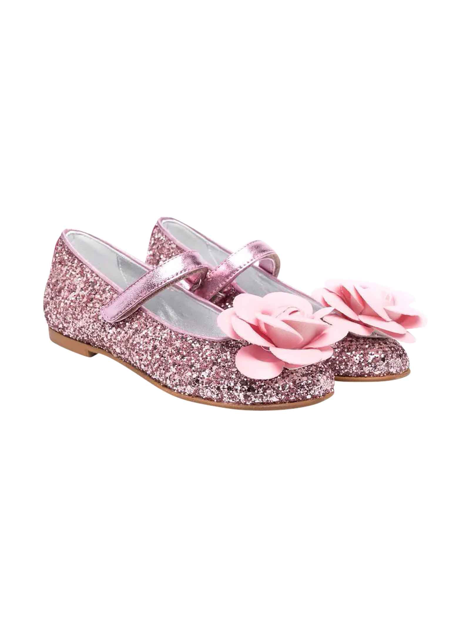 Monnalisa Pink Glitter Girl Ballet Flats.