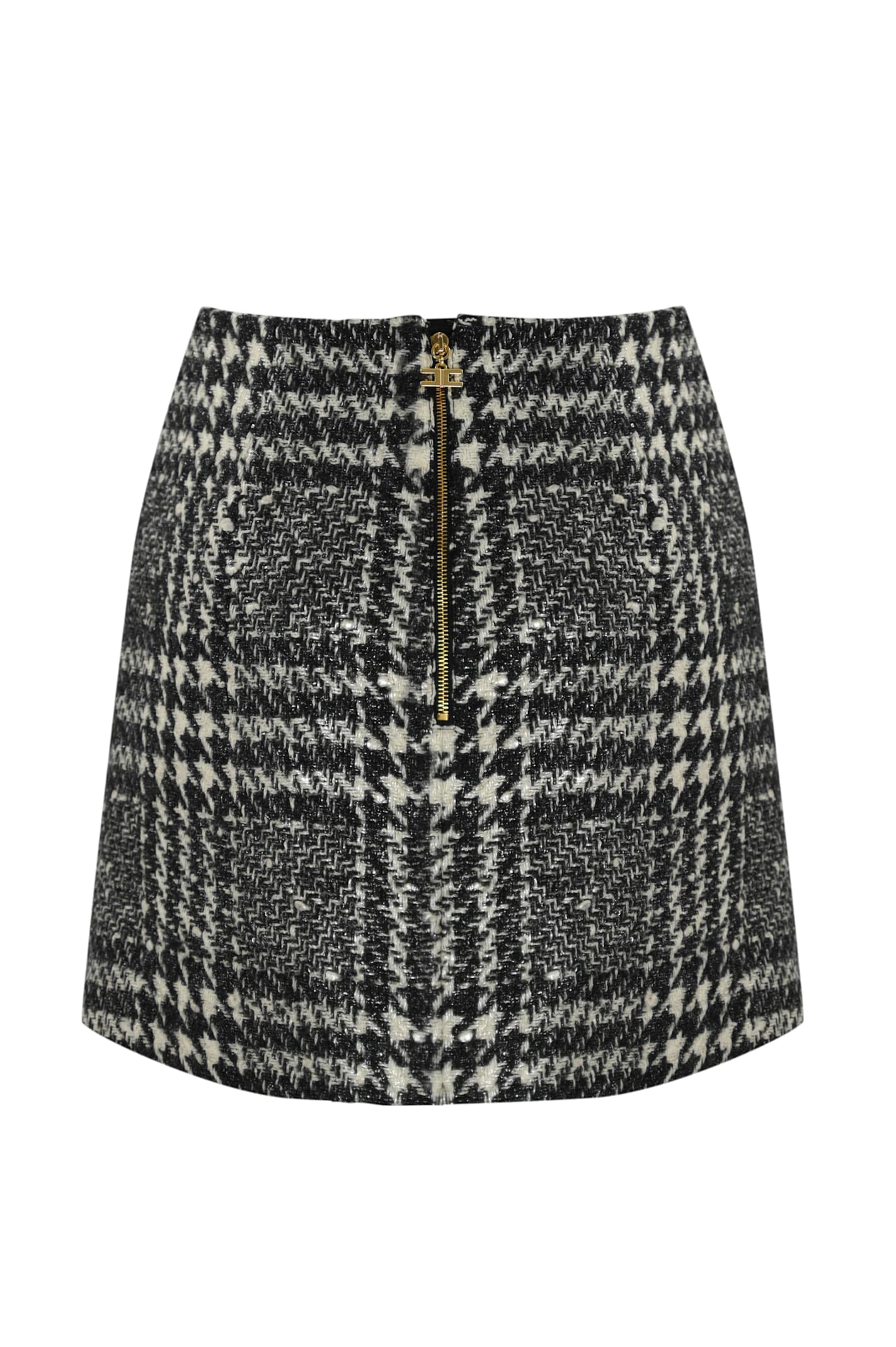 Shop Elisabetta Franchi Laminated Tweed Skirt In Burro/nero