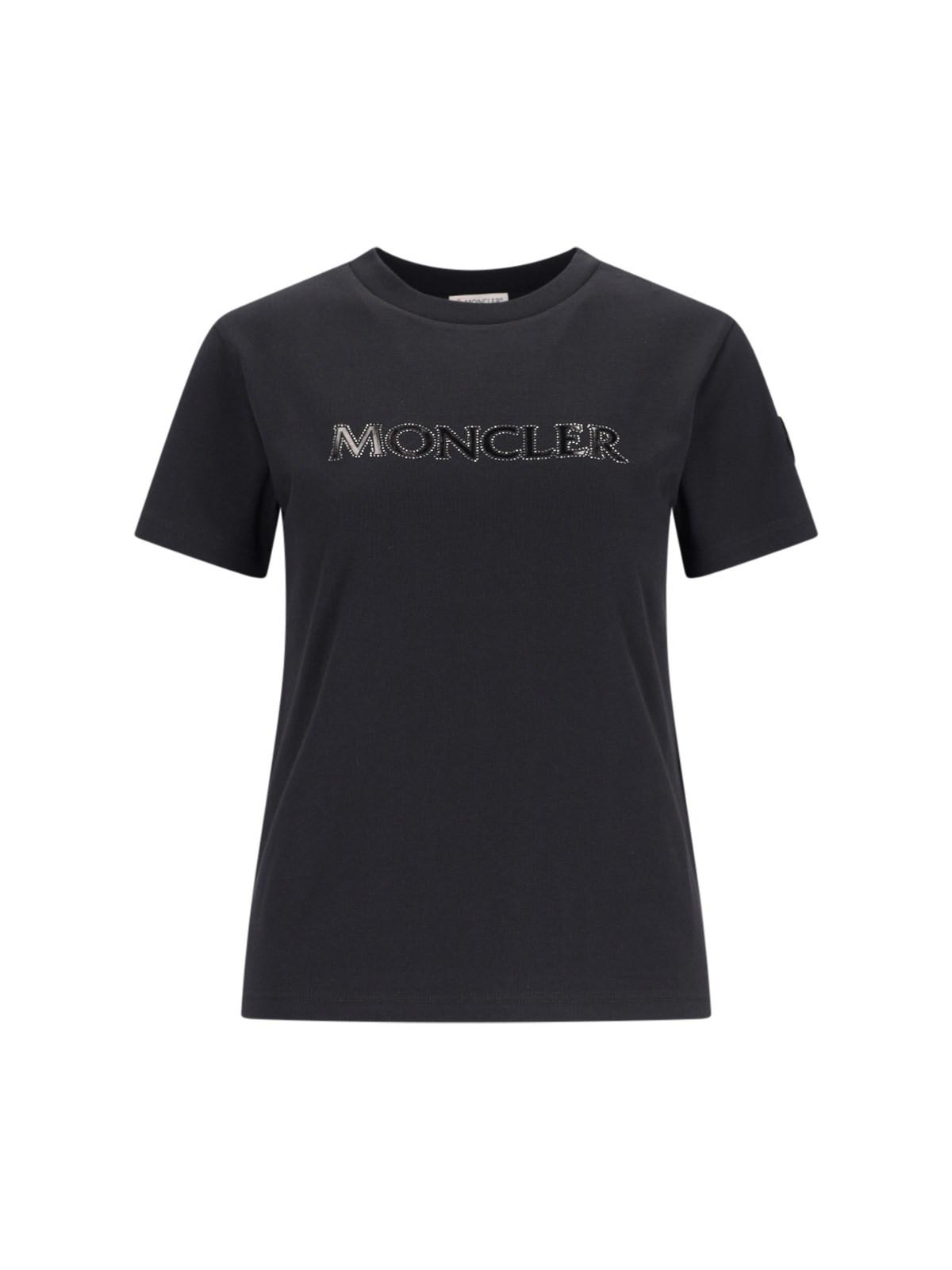 Shop Moncler Rhinestone Logo T-shirt In Black